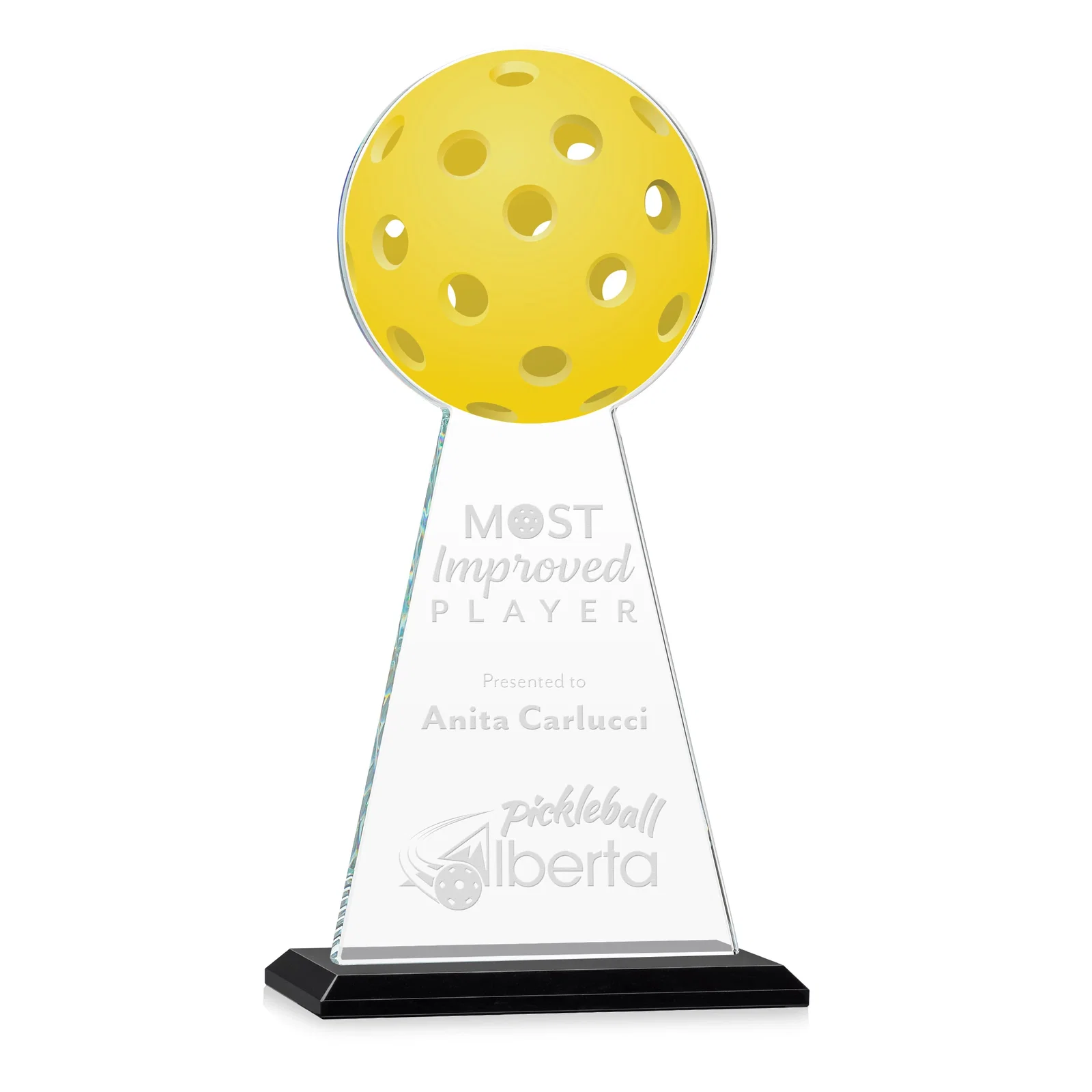 Personalized Starfire Crystal Award With Pickleball-Shaped Peak for retirement presentations