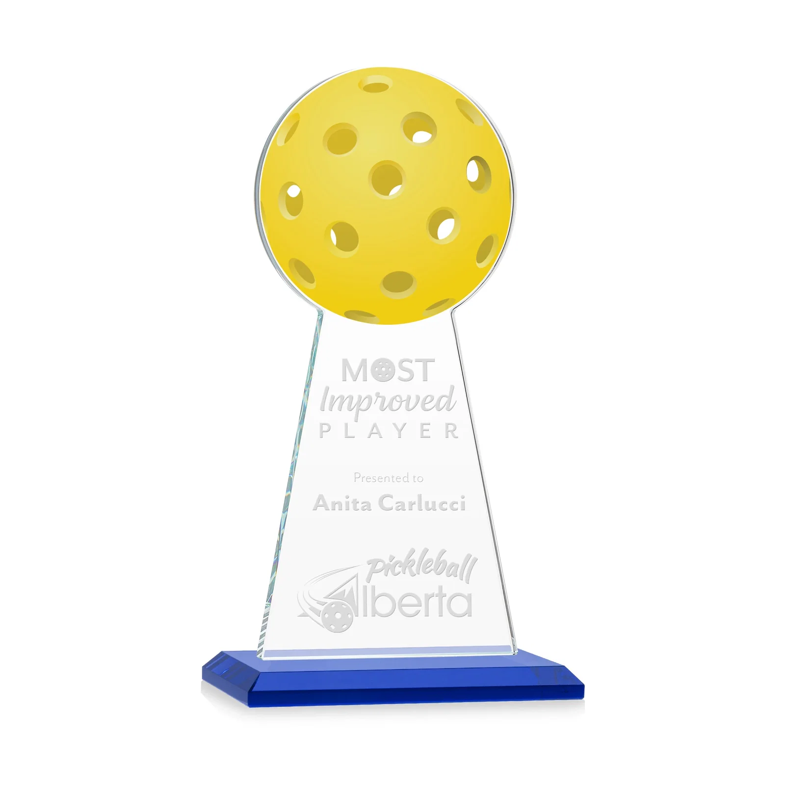 Personalized Starfire Crystal Award With Pickleball-Shaped Peak for graduation ceremonies