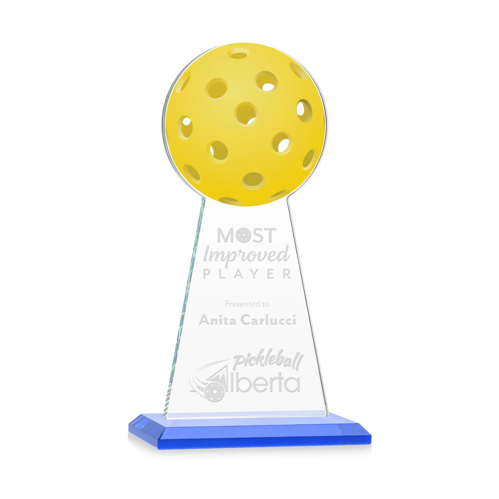 Promotional Starfire Crystal Award With Pickleball-Shaped Peak for sales achievement awards