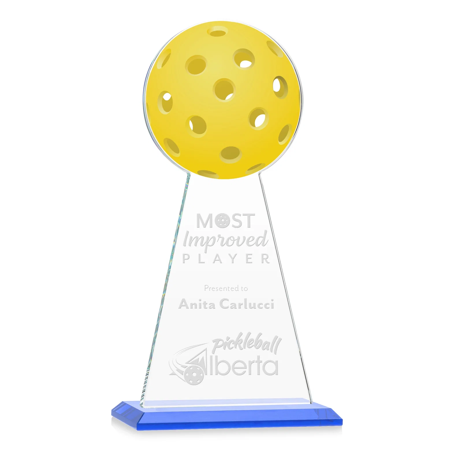 Promotional Starfire Crystal Award With Pickleball-Shaped Peak for retirement presentations