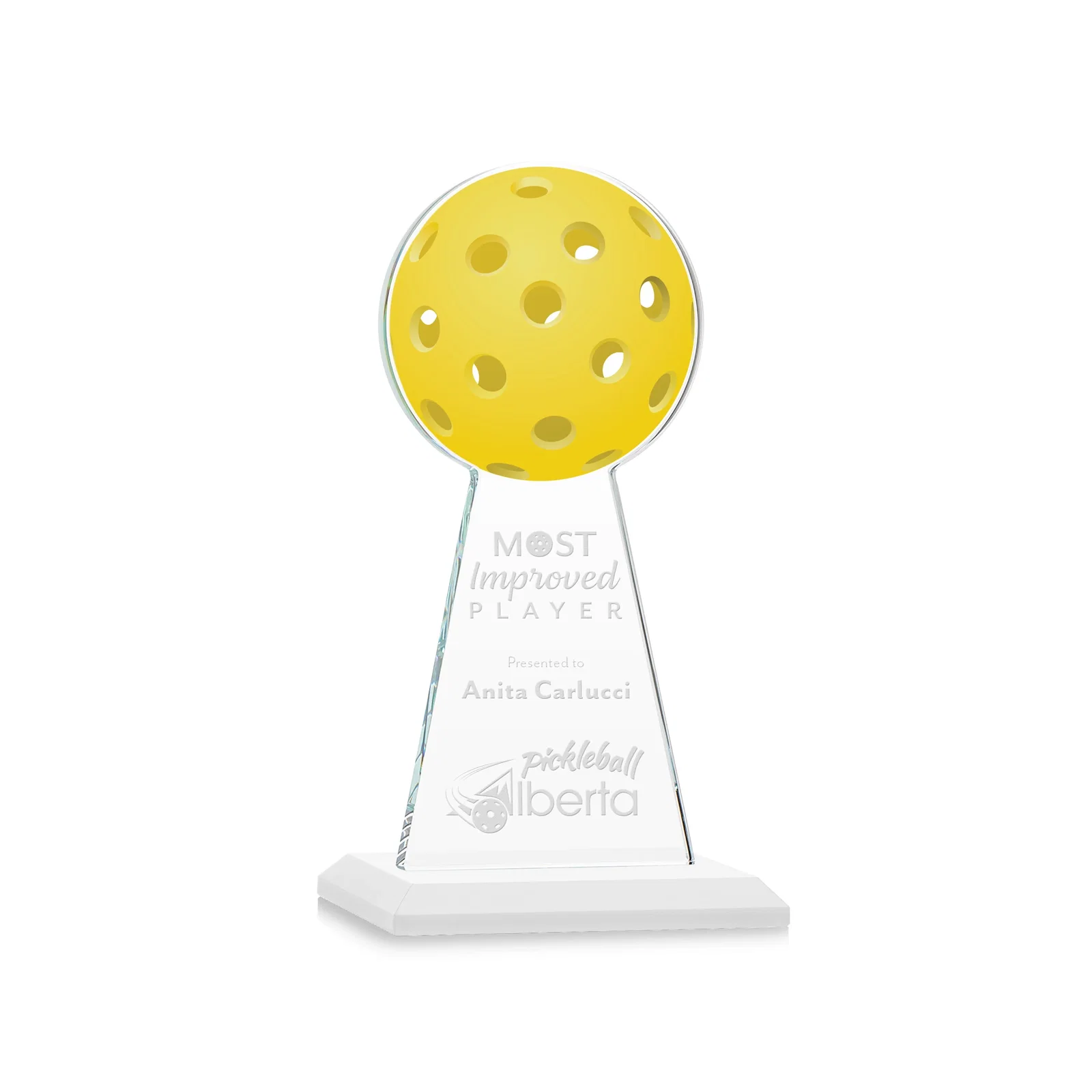 Promotional Starfire Crystal Award With Pickleball-Shaped Peak for donor appreciation