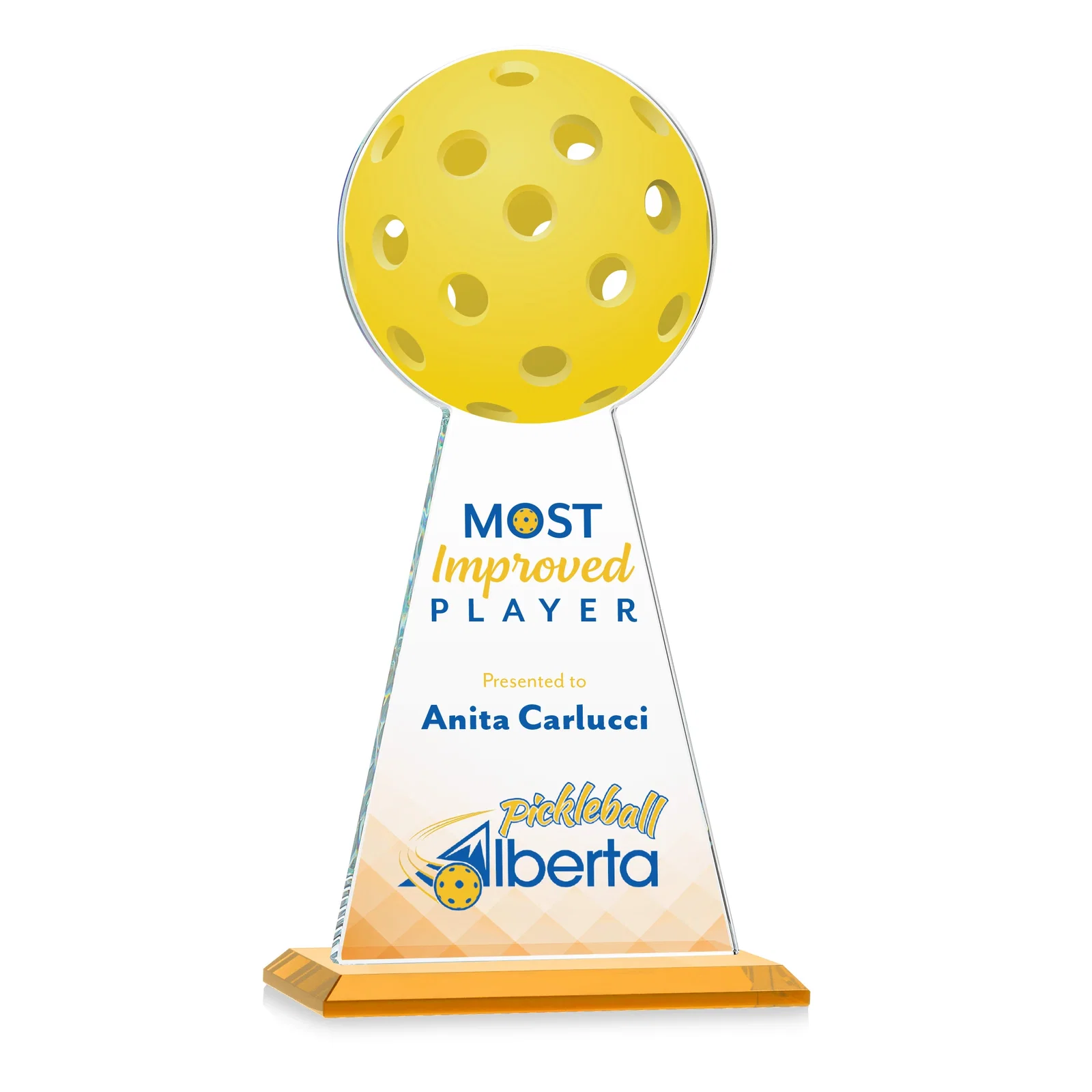 Branded Starfire Crystal Award With Pickleball-Shaped Peak for employee recognition
