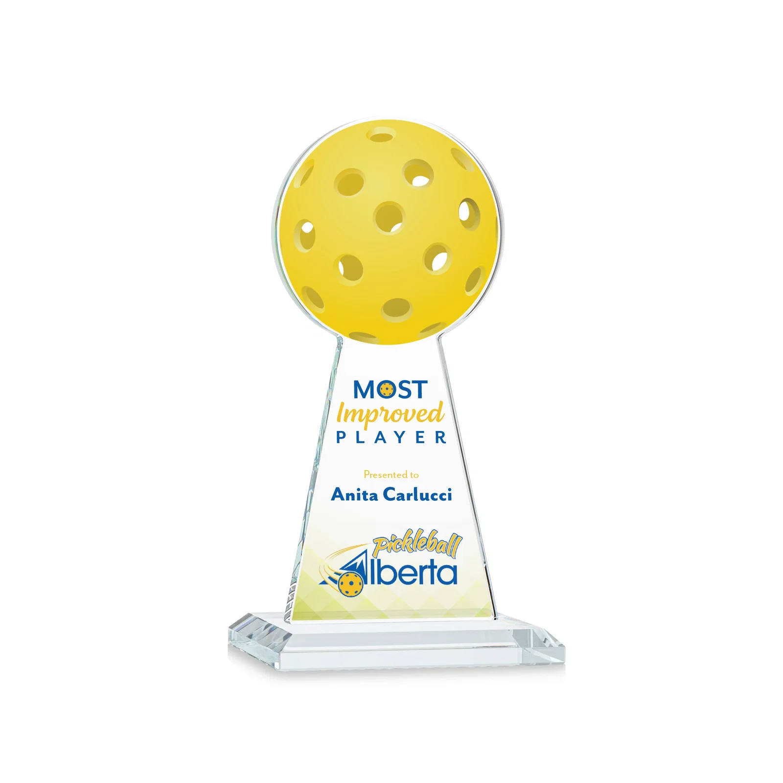 Branded Starfire Crystal Award With Pickleball-Shaped Peak for service anniversary gifts