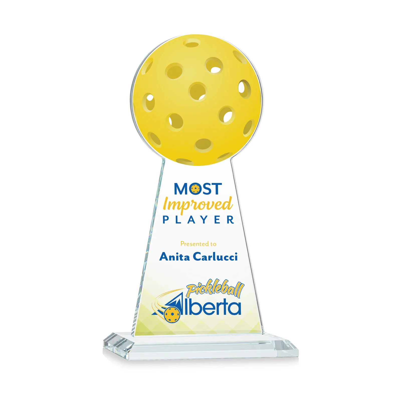 Branded Starfire Crystal Award With Pickleball-Shaped Peak for sales achievement awards