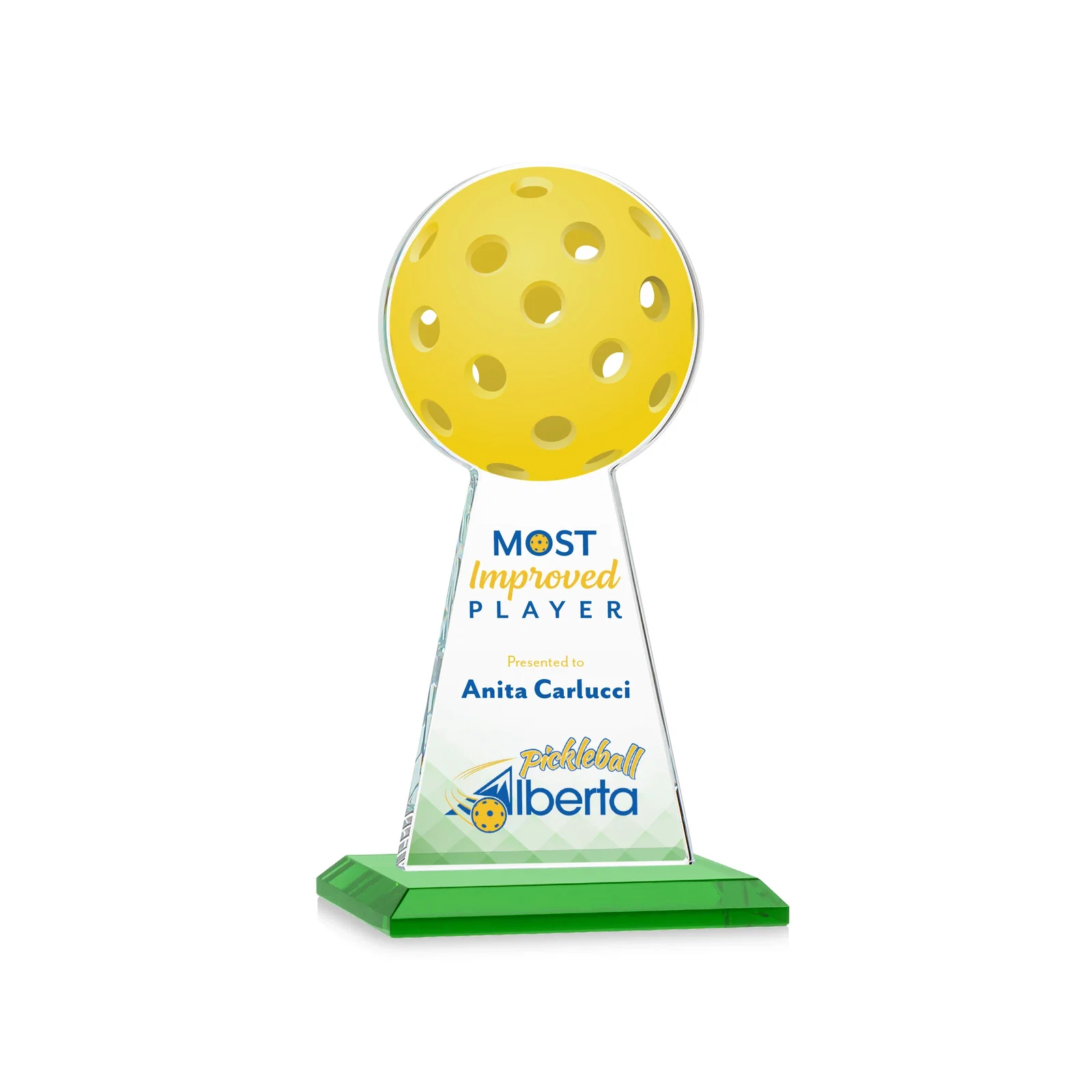 Branded Starfire Crystal Award With Pickleball-Shaped Peak for donor appreciation