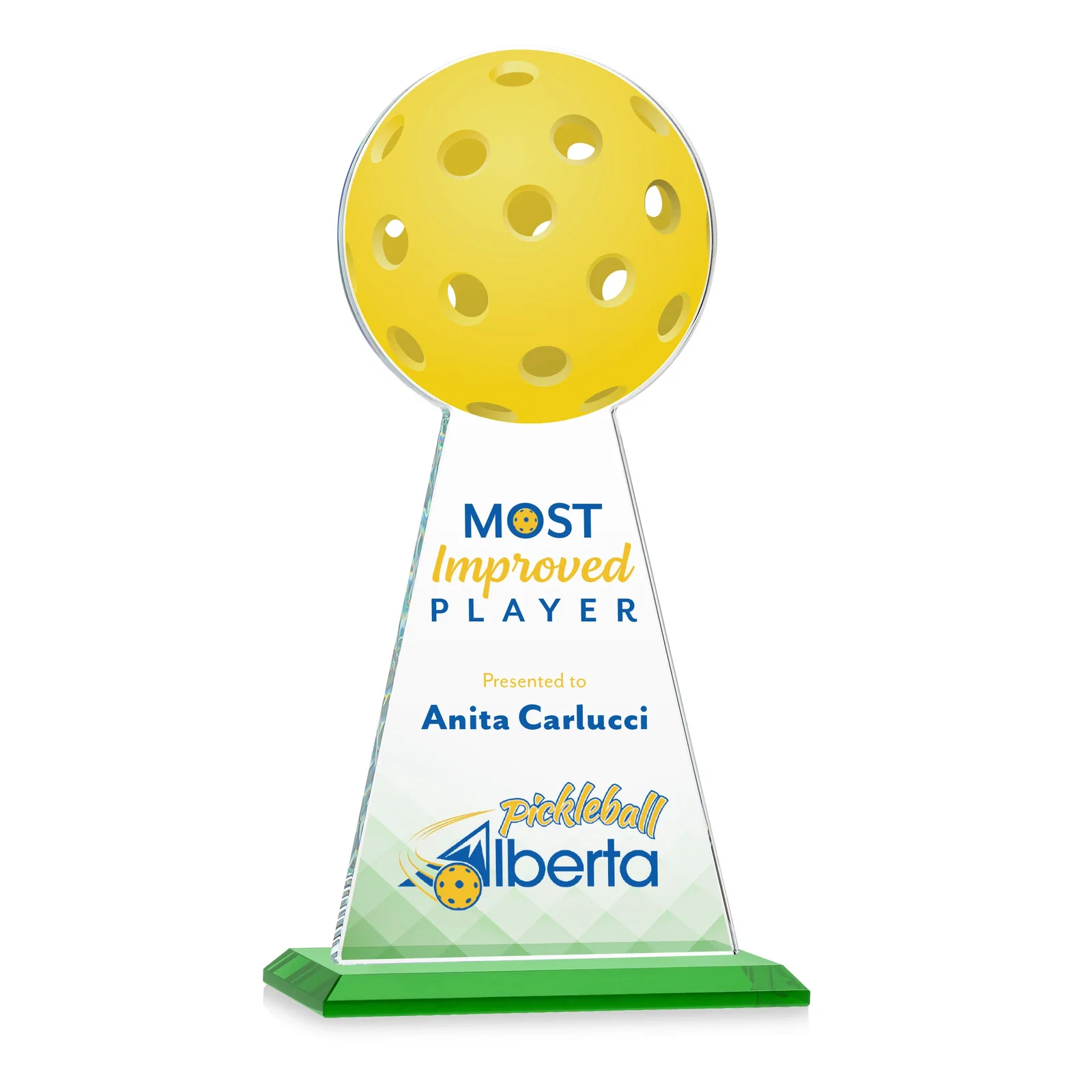 Branded Starfire Crystal Award With Pickleball-Shaped Peak for safety achievement programs