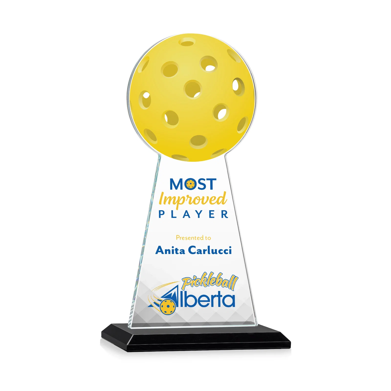 Branded Starfire Crystal Award With Pickleball-Shaped Peak for company anniversary events