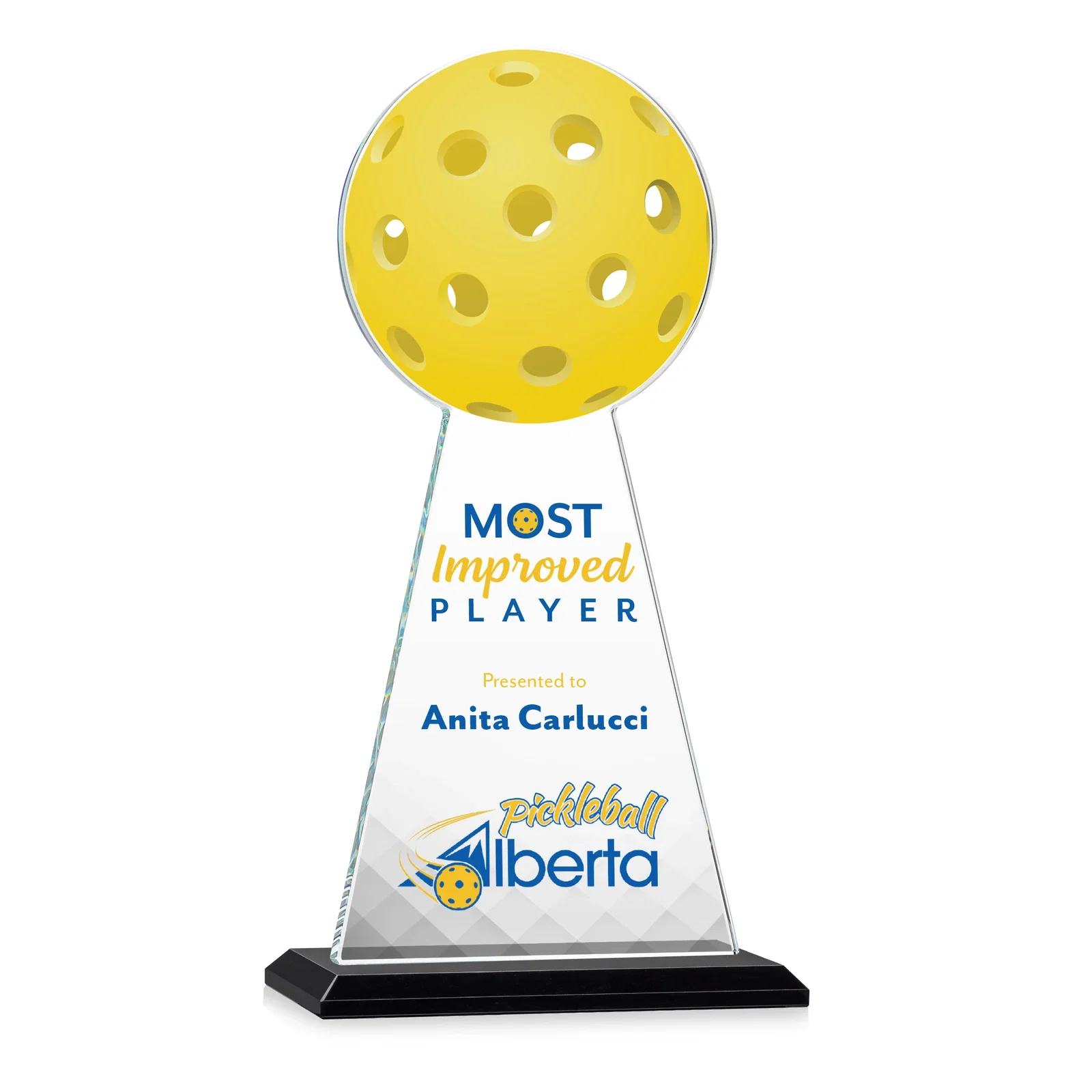 Custom printed Starfire Crystal Award With Pickleball-Shaped Peak for employee recognition