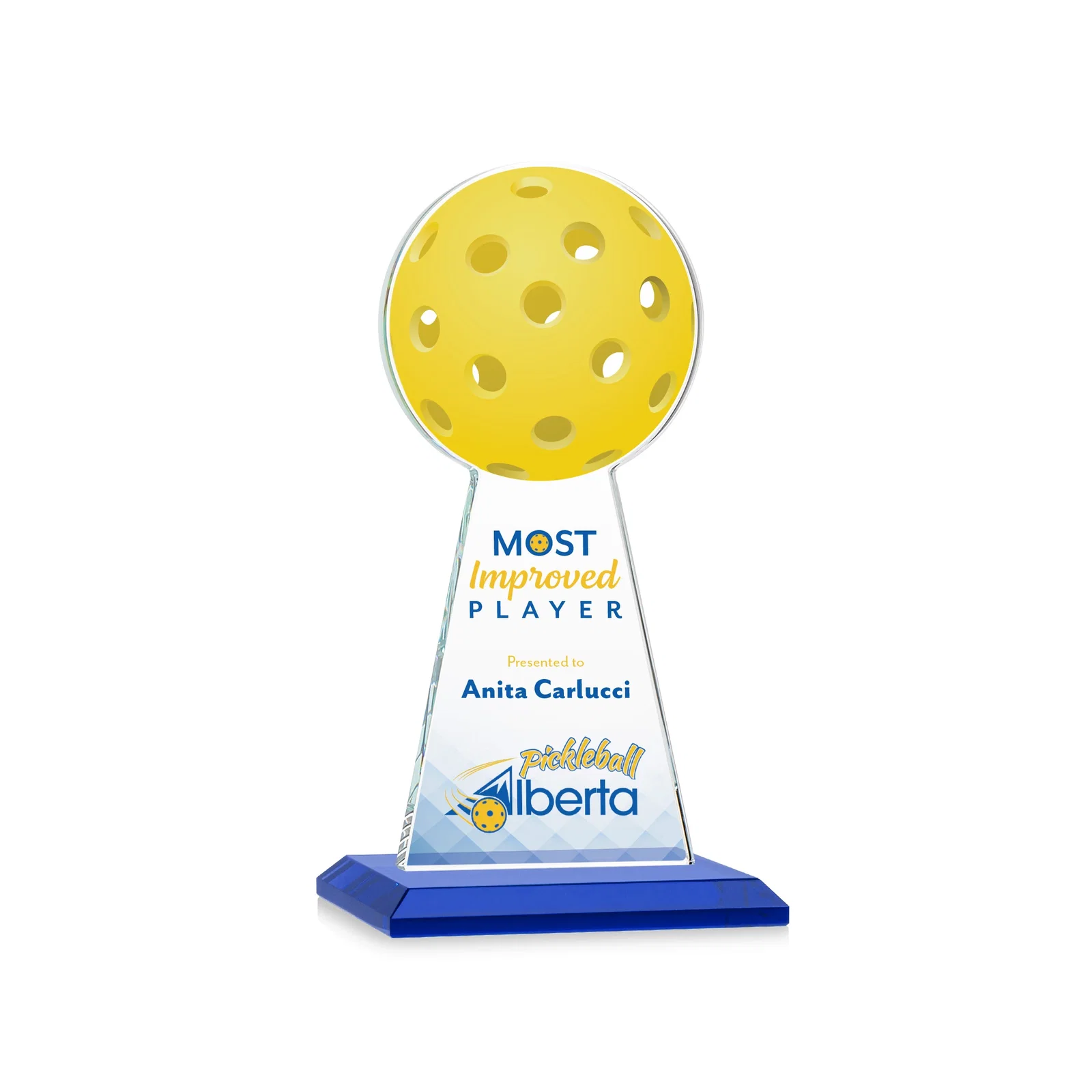 Custom printed Starfire Crystal Award With Pickleball-Shaped Peak for service anniversary gifts