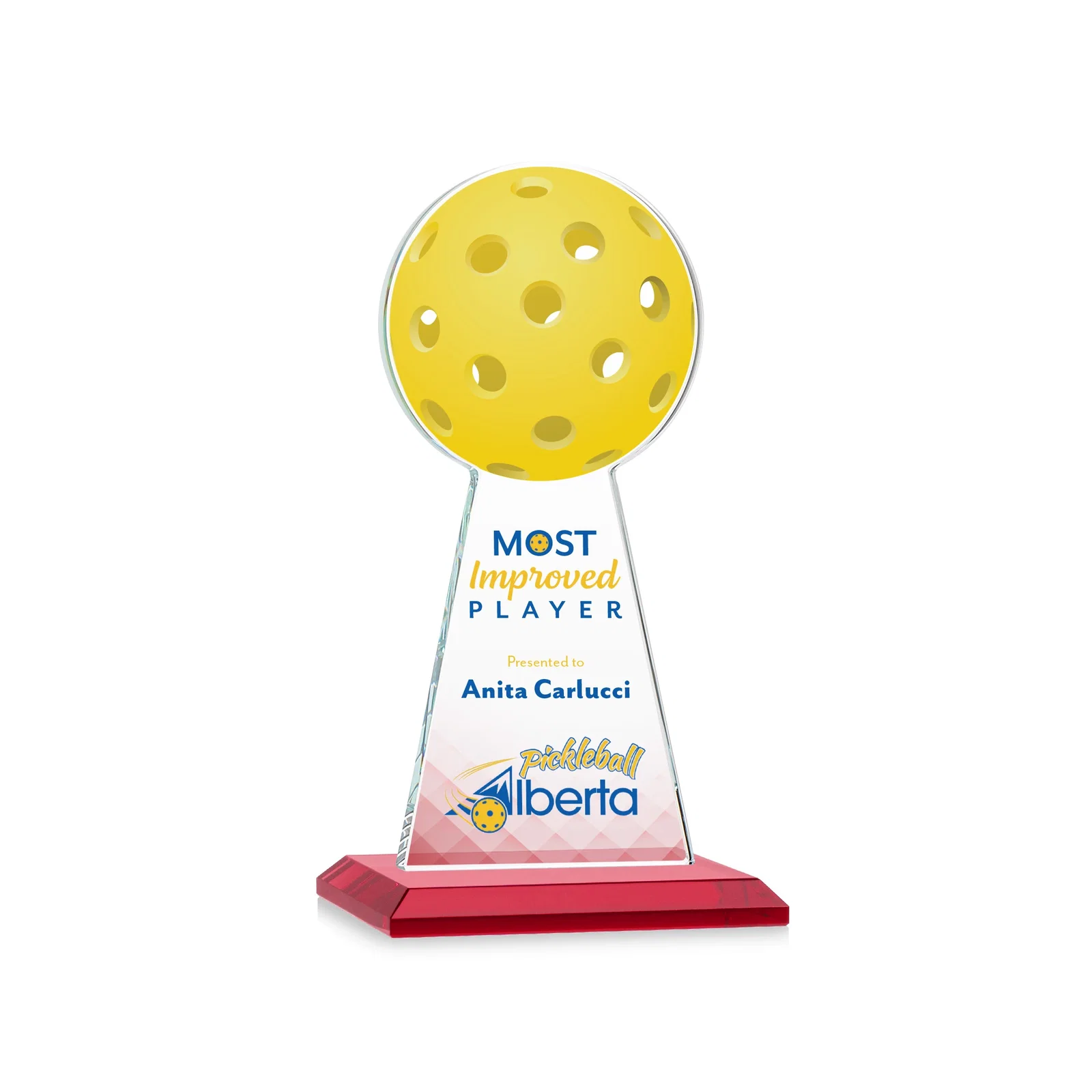 Custom printed Starfire Crystal Award With Pickleball-Shaped Peak for donor appreciation