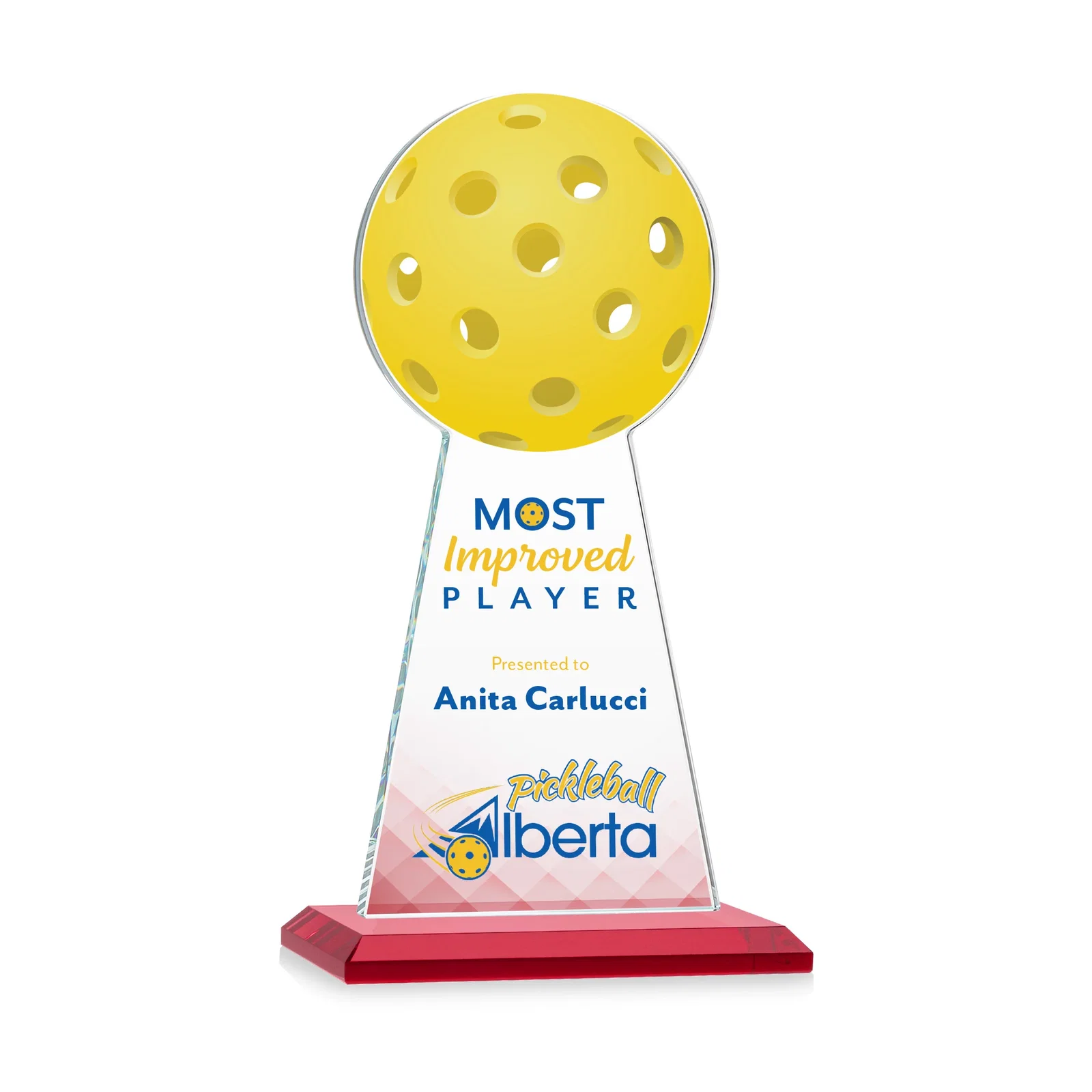 Custom printed Starfire Crystal Award With Pickleball-Shaped Peak for graduation ceremonies