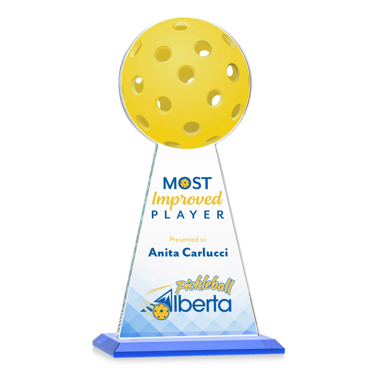 Customized Starfire Crystal Award With Pickleball-Shaped Peak for employee recognition