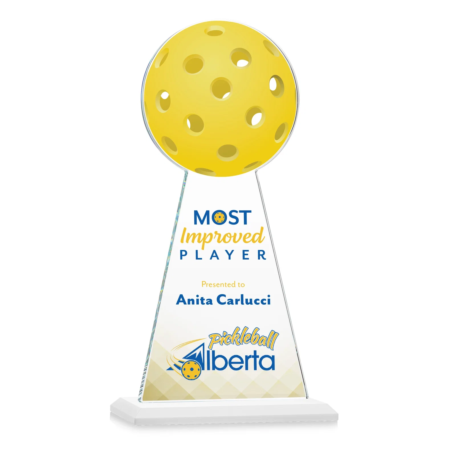 Customized Starfire Crystal Award With Pickleball-Shaped Peak for retirement presentations