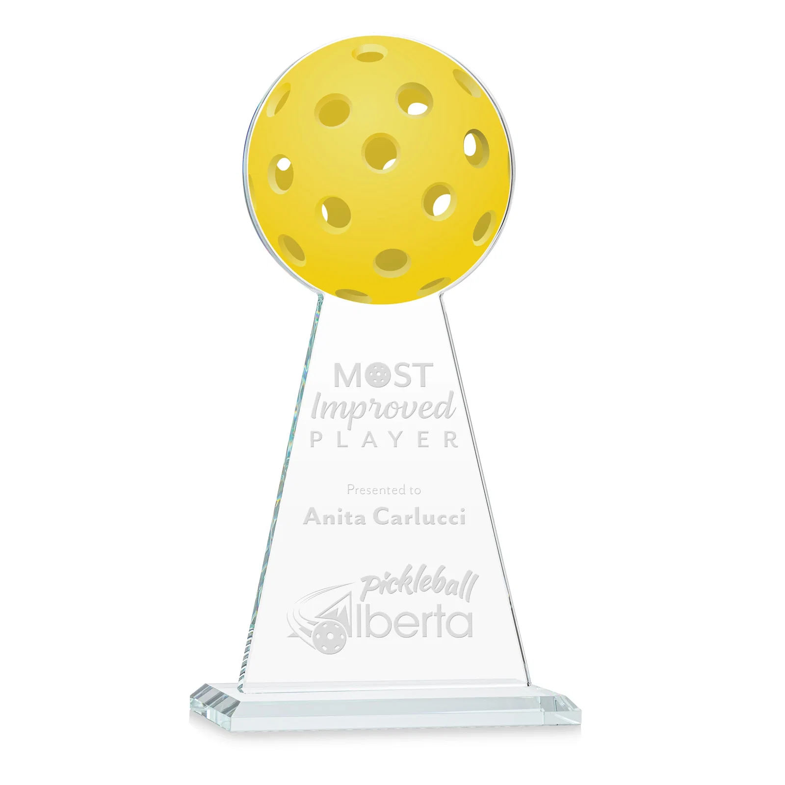 Custom Starfire Crystal Award With Pickleball-Shaped Peak for safety achievement programs
