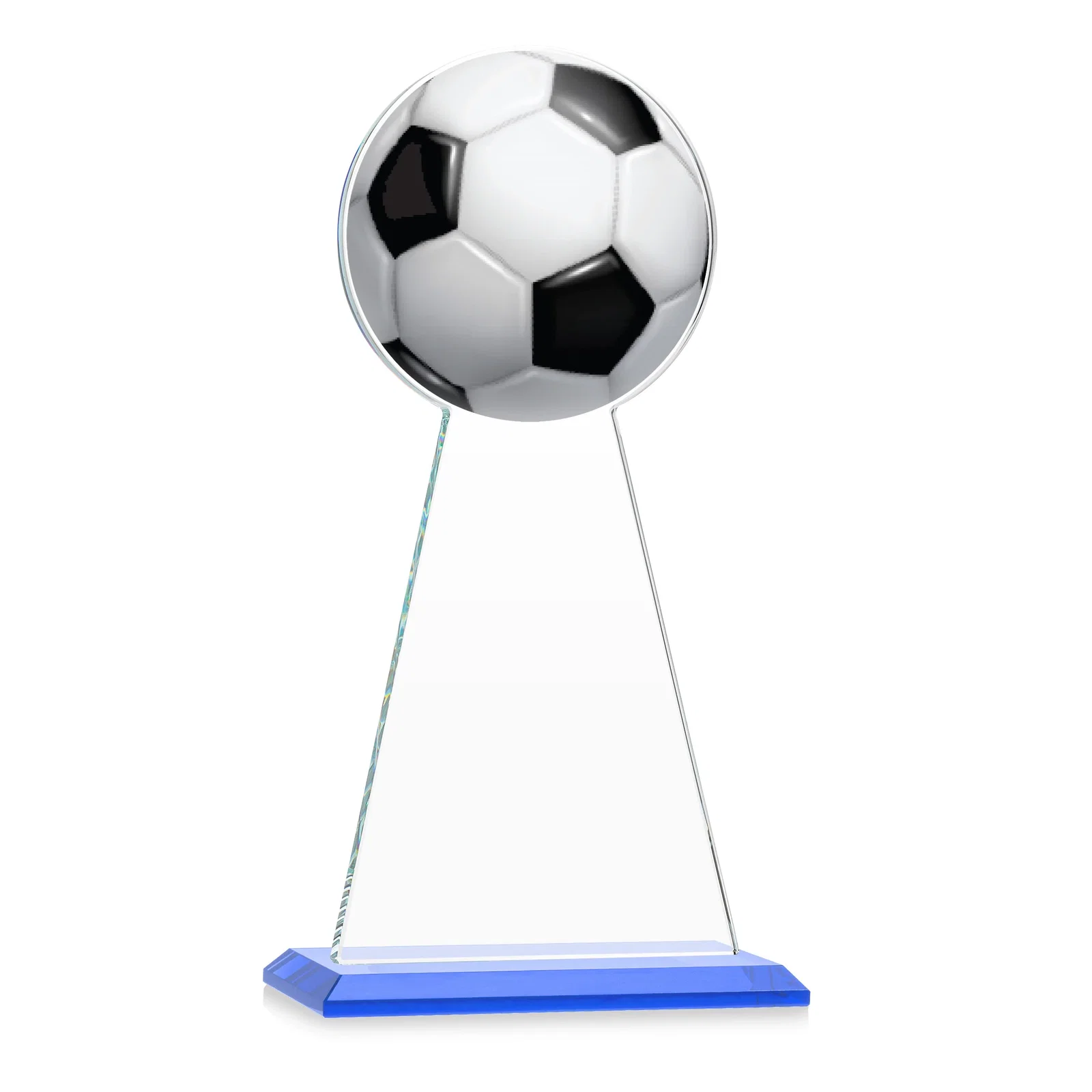 Custom Starfire Crystal Award With Soccer Ball Peak, with your logo for corporate award ceremonies