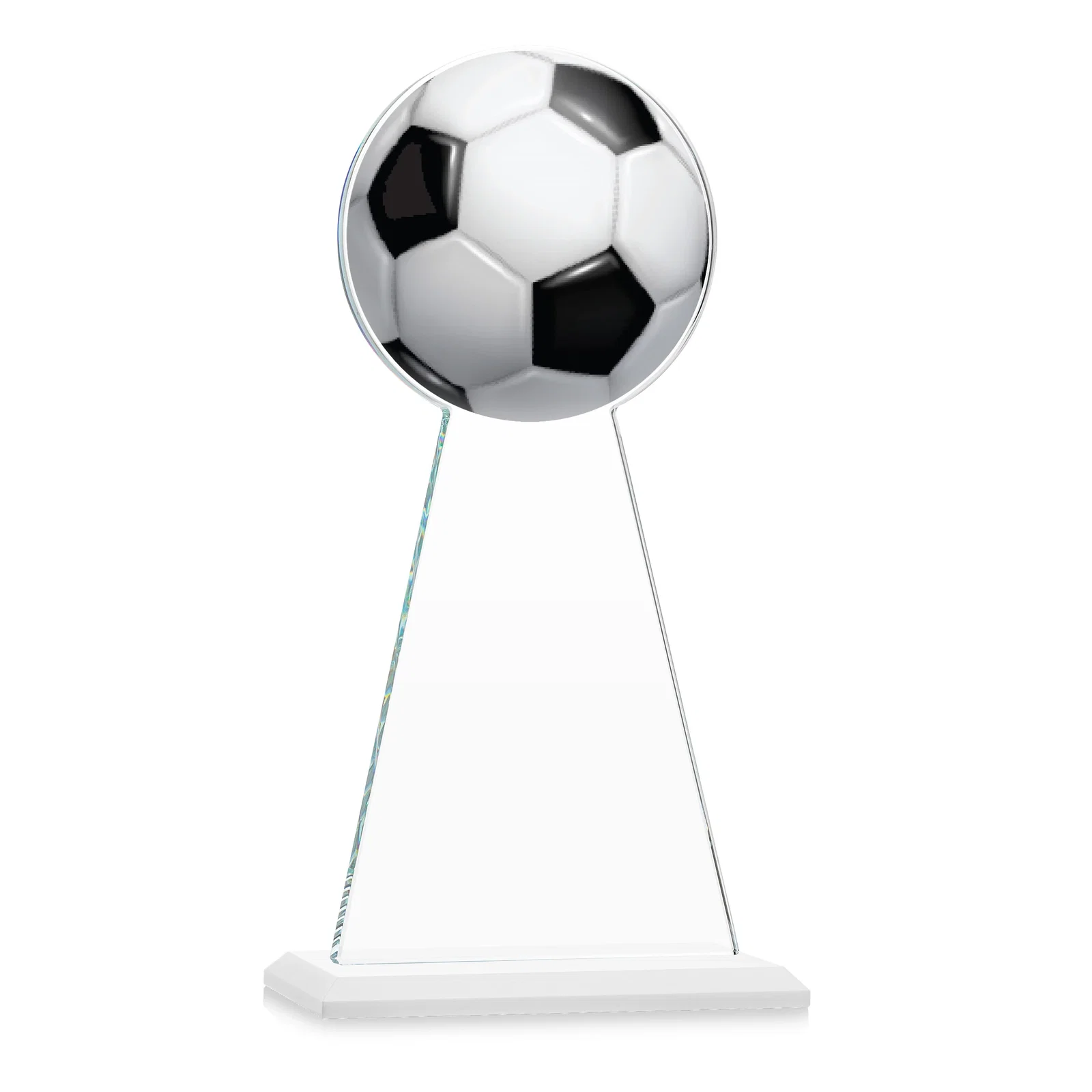 Custom Starfire Crystal Award With Soccer Ball Peak, with your logo for retirement presentations