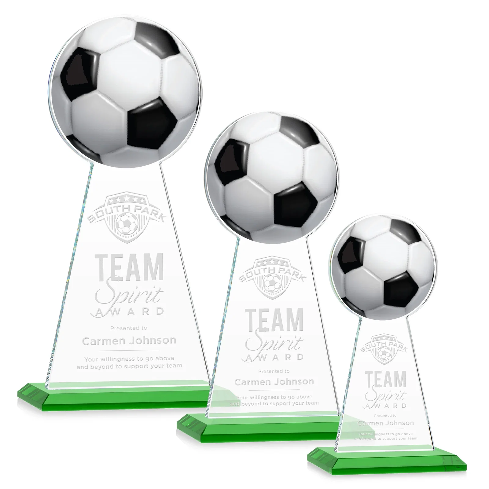 Custom Starfire Crystal Award With Soccer Ball Peak for volunteer appreciation