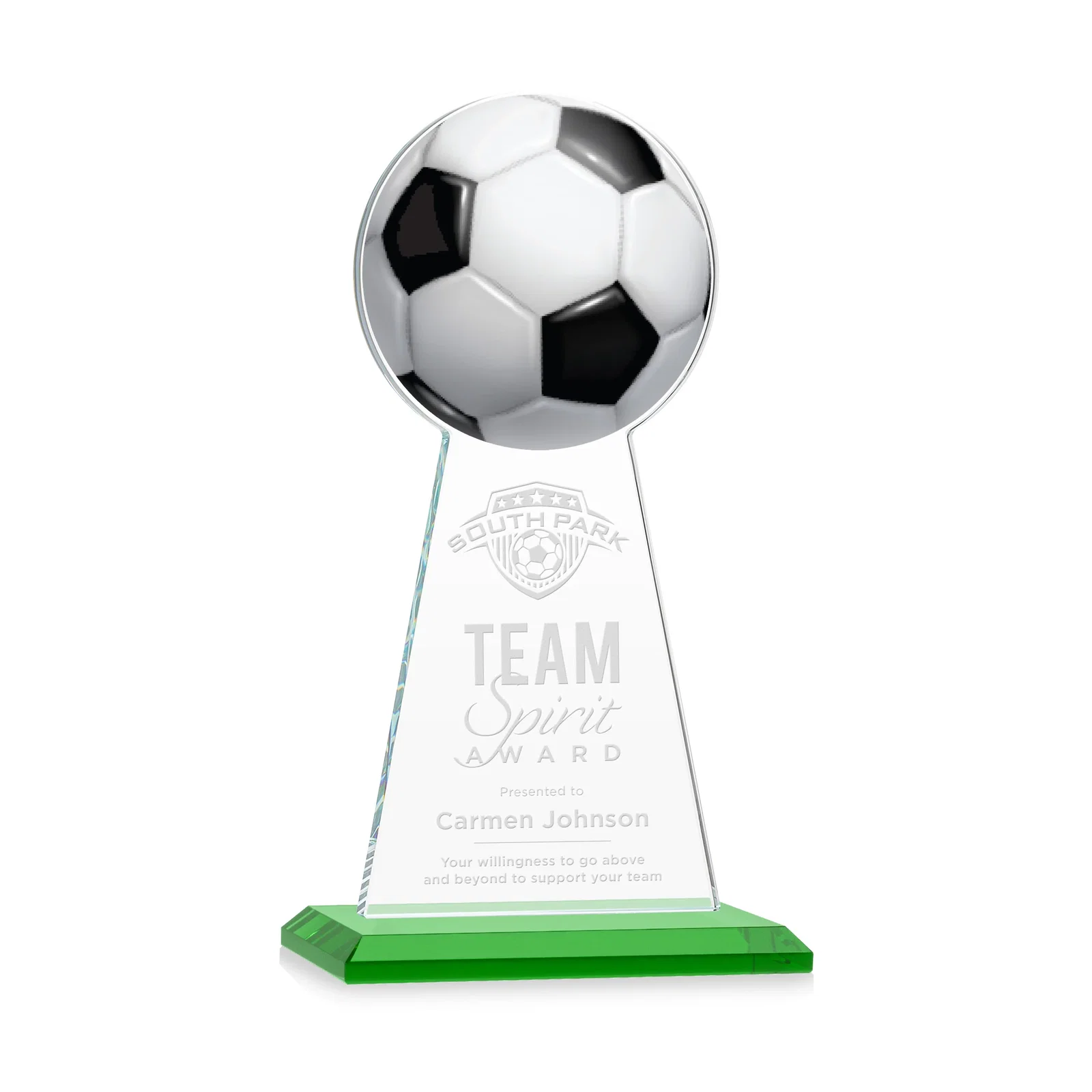 Custom Starfire Crystal Award With Soccer Ball Peak for company anniversary events