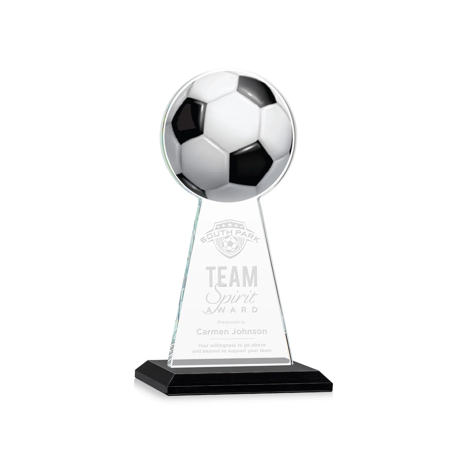 Personalized Starfire Crystal Award With Soccer Ball Peak for service anniversary gifts