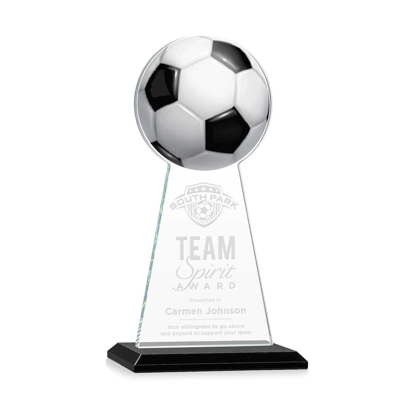 Personalized Starfire Crystal Award With Soccer Ball Peak for sales achievement awards