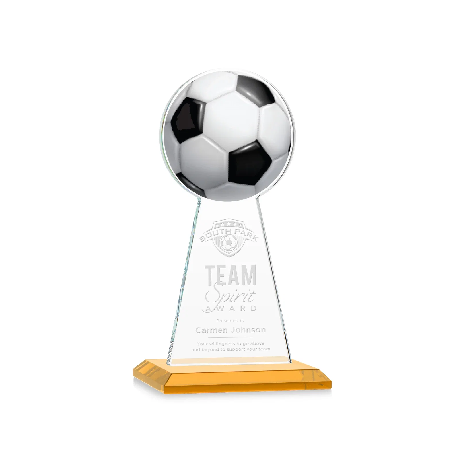 Custom Starfire Crystal Award With Soccer Ball Peak for corporate award ceremonies