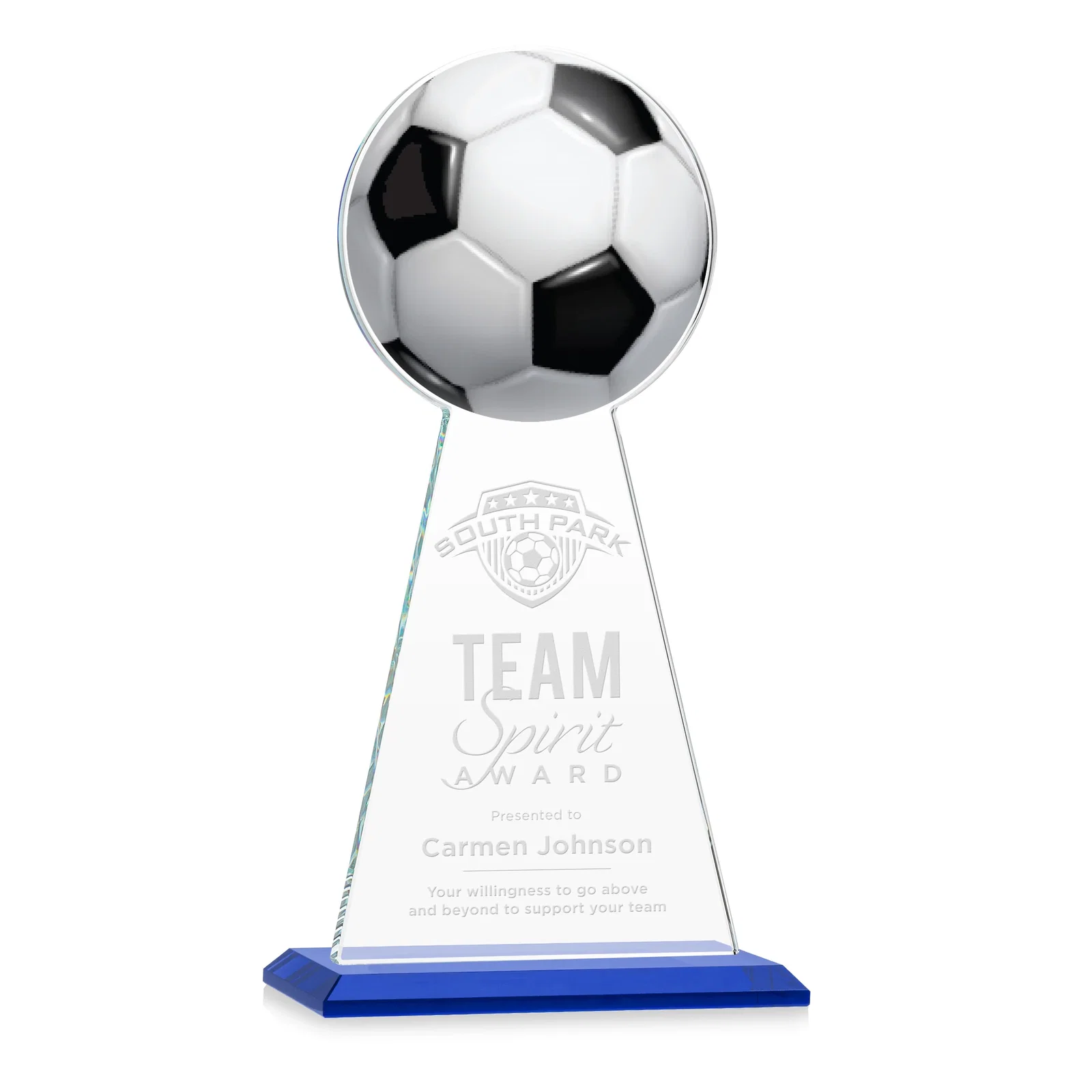 Personalized Starfire Crystal Award With Soccer Ball Peak for safety achievement programs
