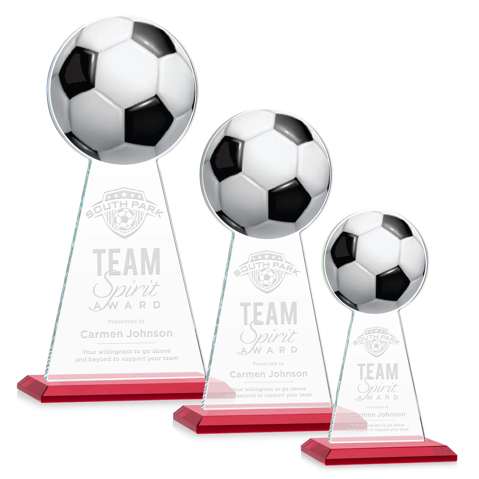 Personalized Starfire Crystal Award With Soccer Ball Peak for volunteer appreciation