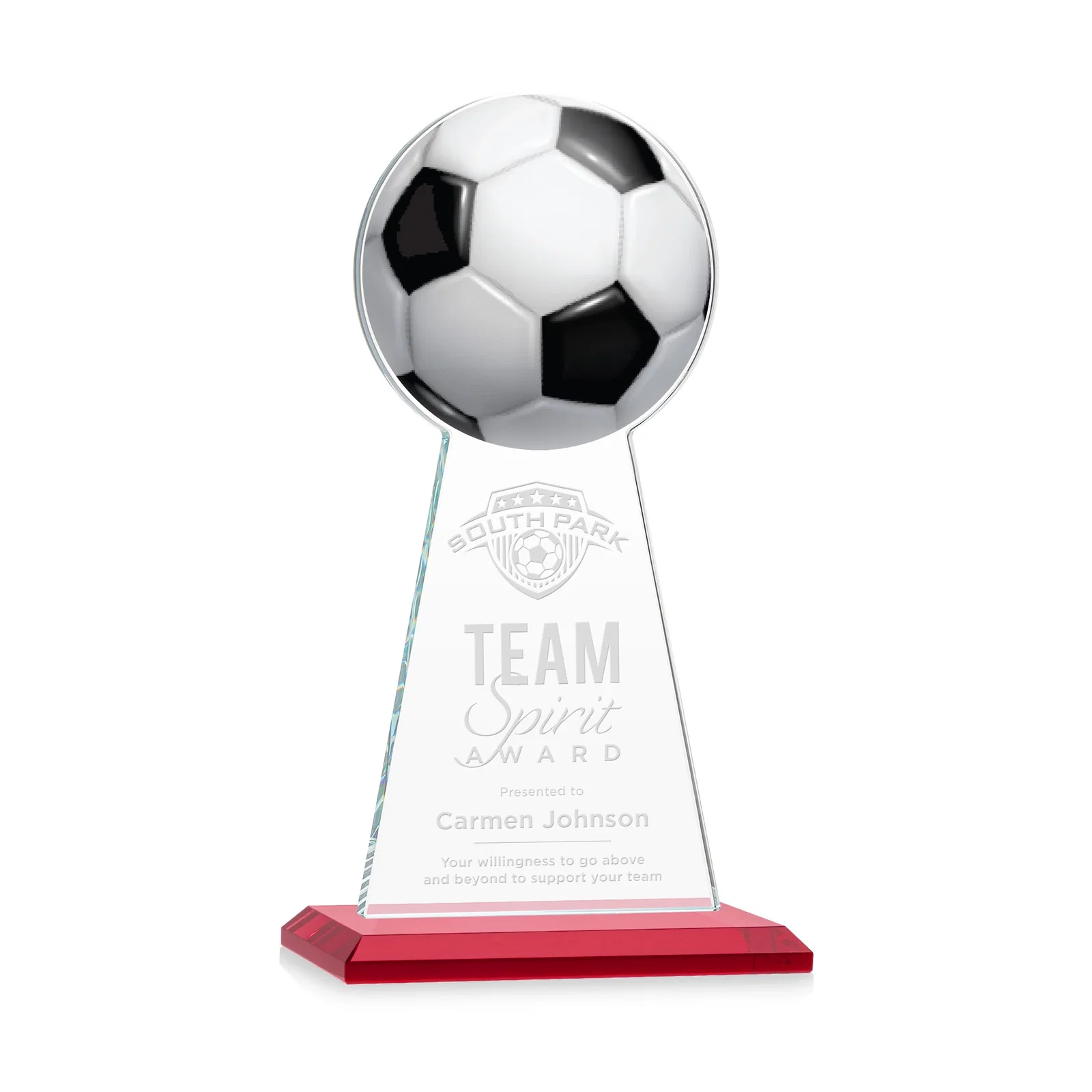 Personalized Starfire Crystal Award With Soccer Ball Peak for company anniversary events