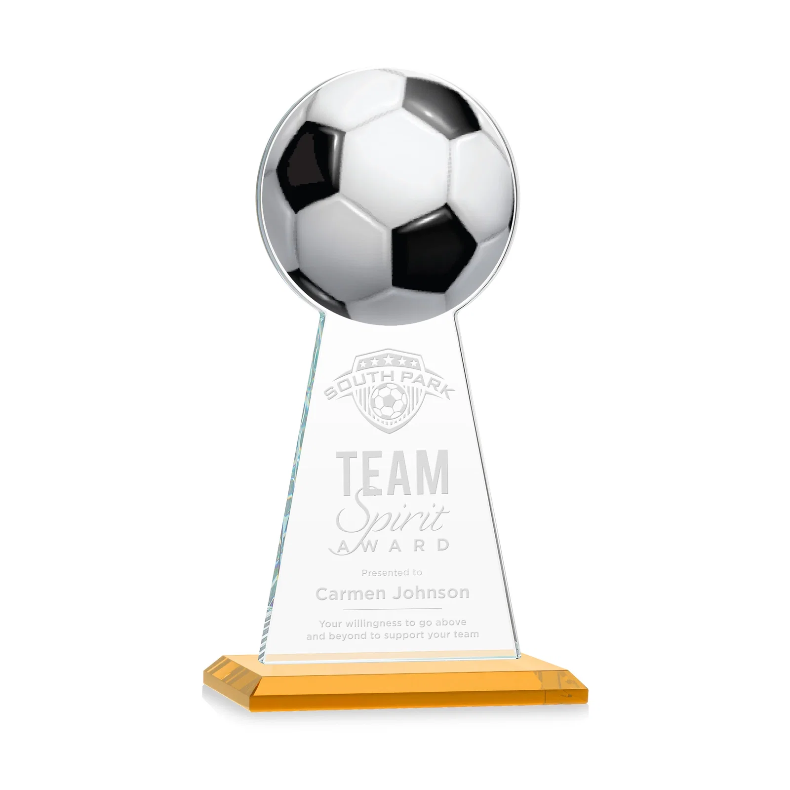 Custom Starfire Crystal Award With Soccer Ball Peak for service anniversary gifts