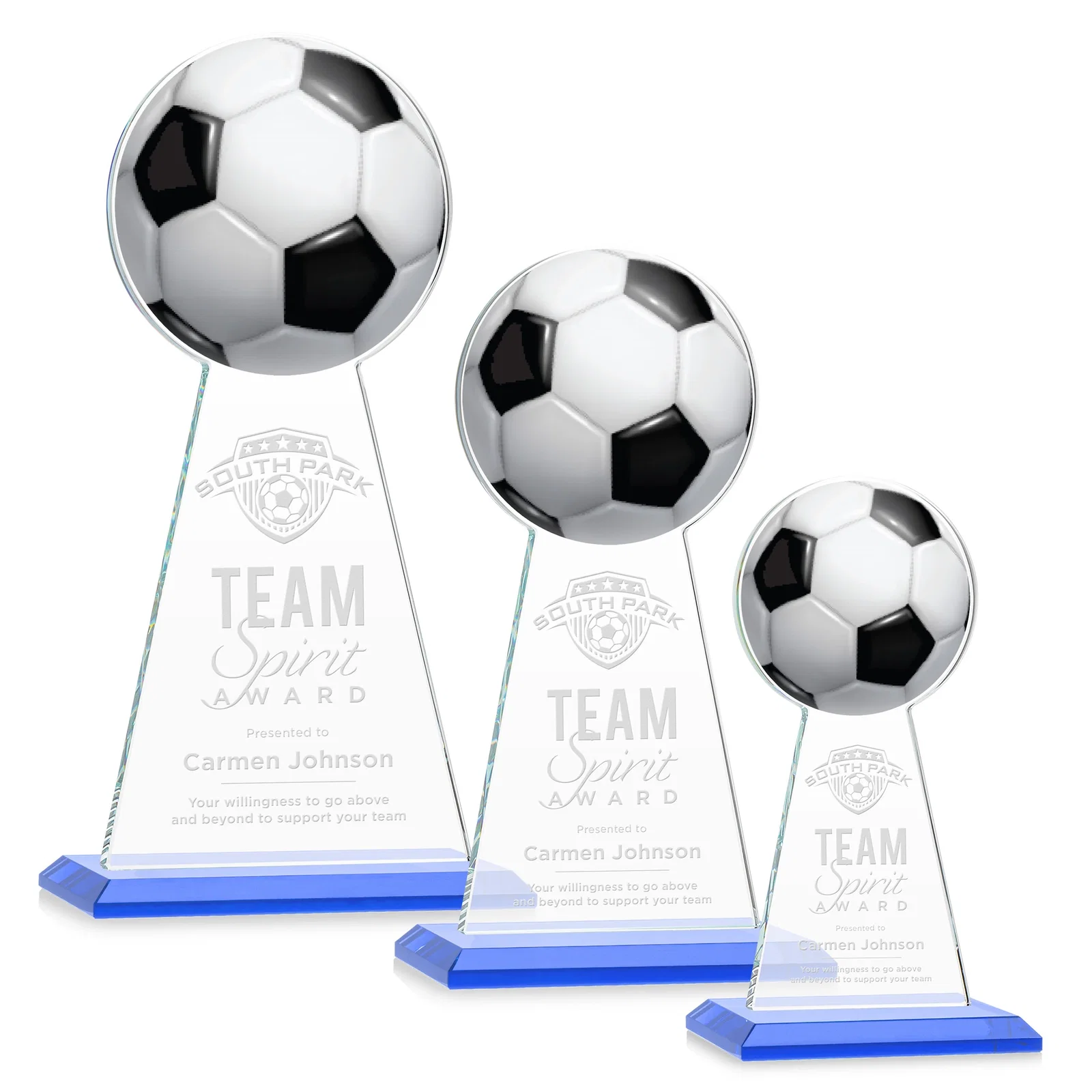 Promotional Starfire Crystal Award With Soccer Ball Peak for corporate award ceremonies