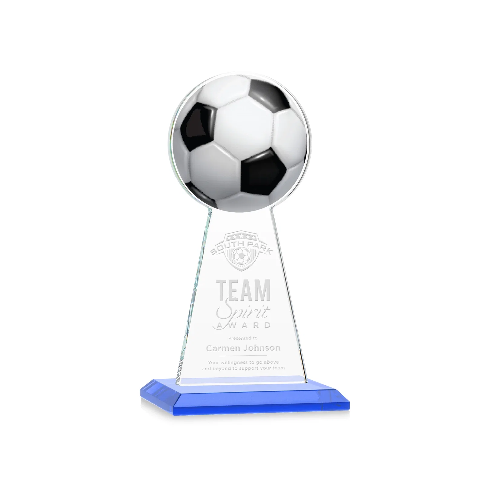 Promotional Starfire Crystal Award With Soccer Ball Peak for service anniversary gifts