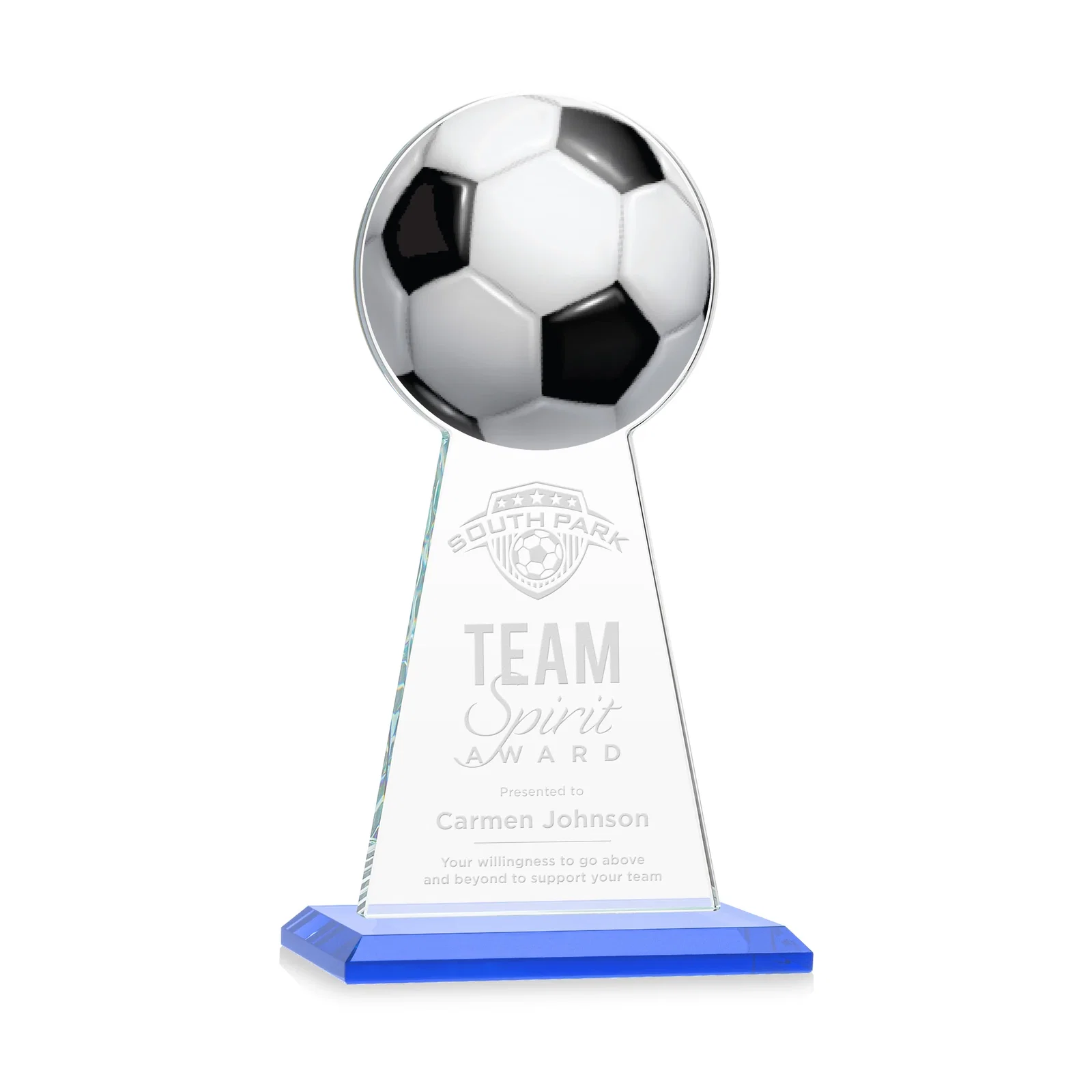 Promotional Starfire Crystal Award With Soccer Ball Peak for sales achievement awards