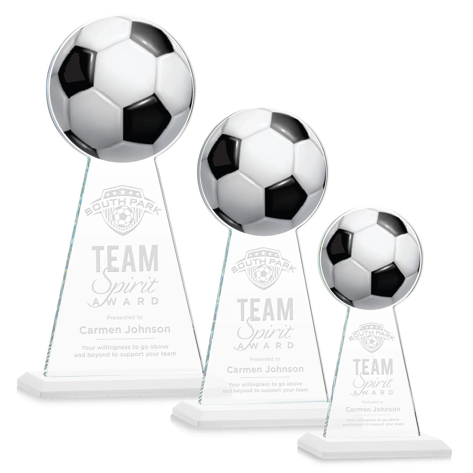 Promotional Starfire Crystal Award With Soccer Ball Peak for team milestone celebrations
