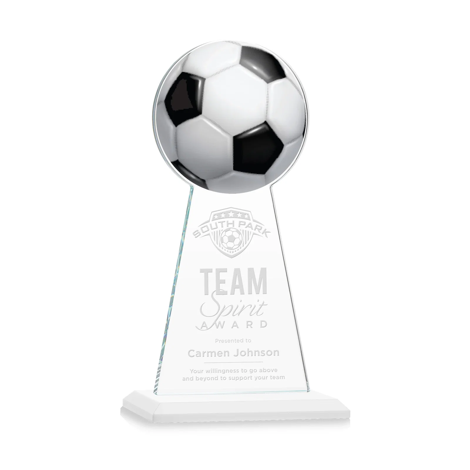 Promotional Starfire Crystal Award With Soccer Ball Peak for graduation ceremonies