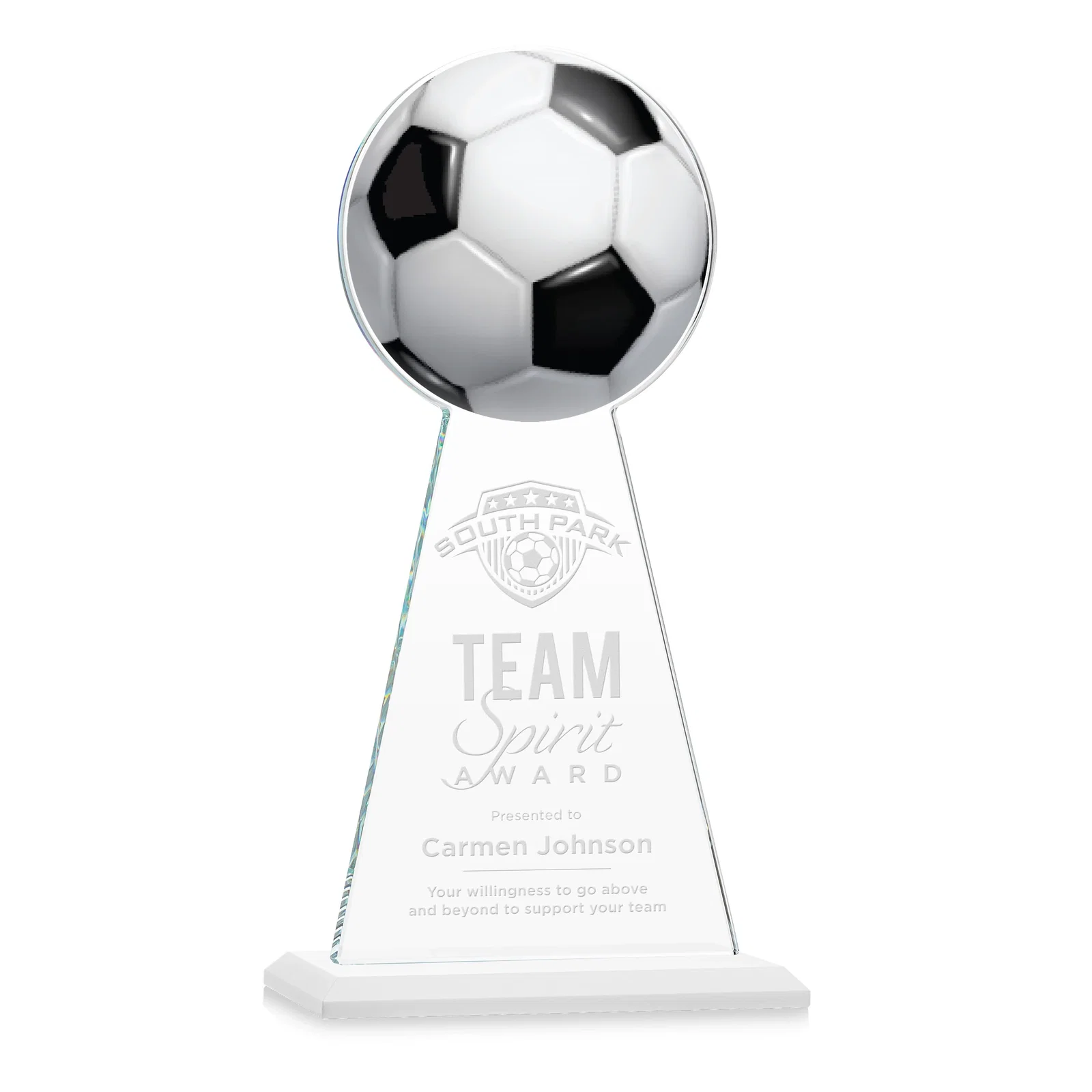 Promotional Starfire Crystal Award With Soccer Ball Peak for safety achievement programs