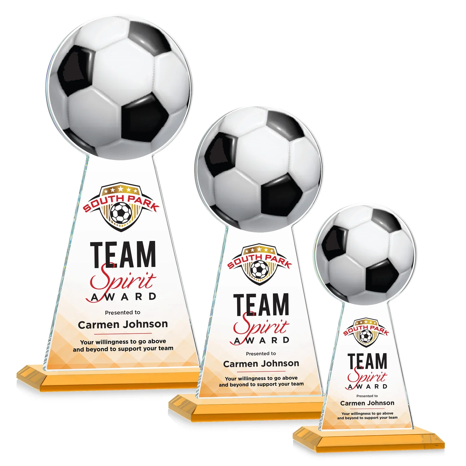 Promotional Starfire Crystal Award With Soccer Ball Peak for volunteer appreciation