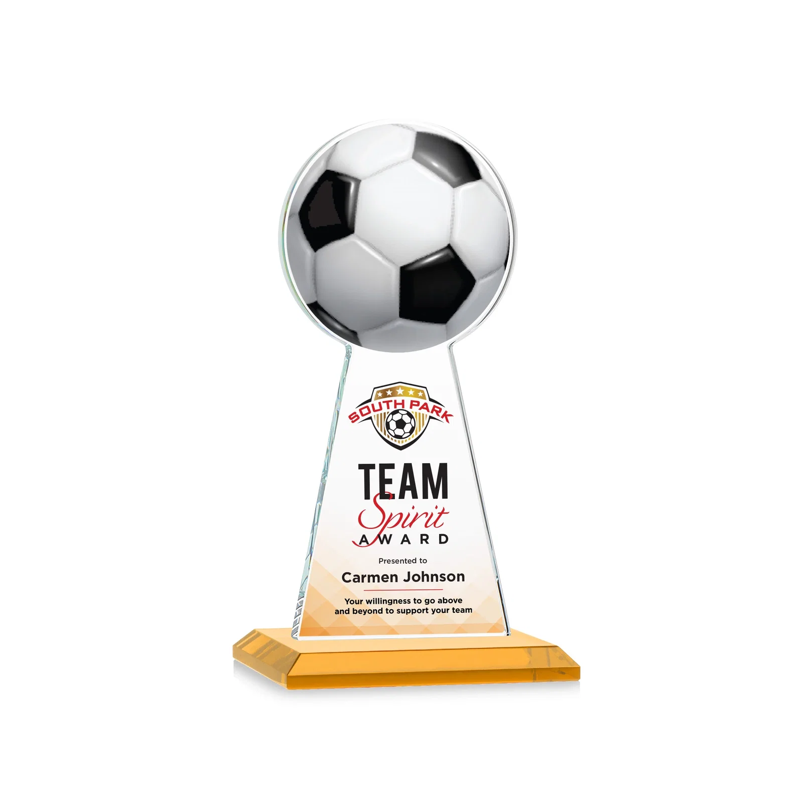 Promotional Starfire Crystal Award With Soccer Ball Peak for dealer and partner awards