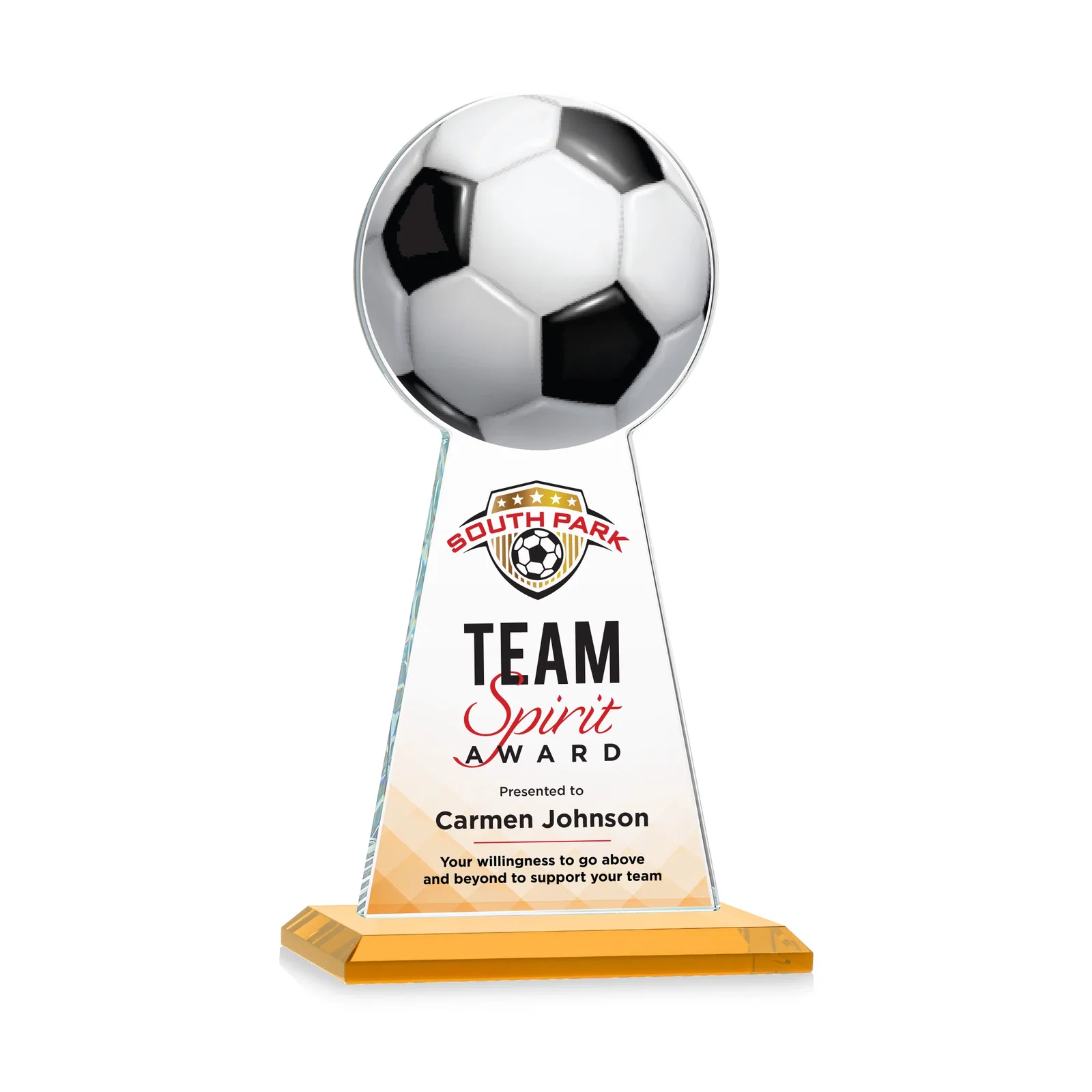 Promotional Starfire Crystal Award With Soccer Ball Peak for company anniversary events