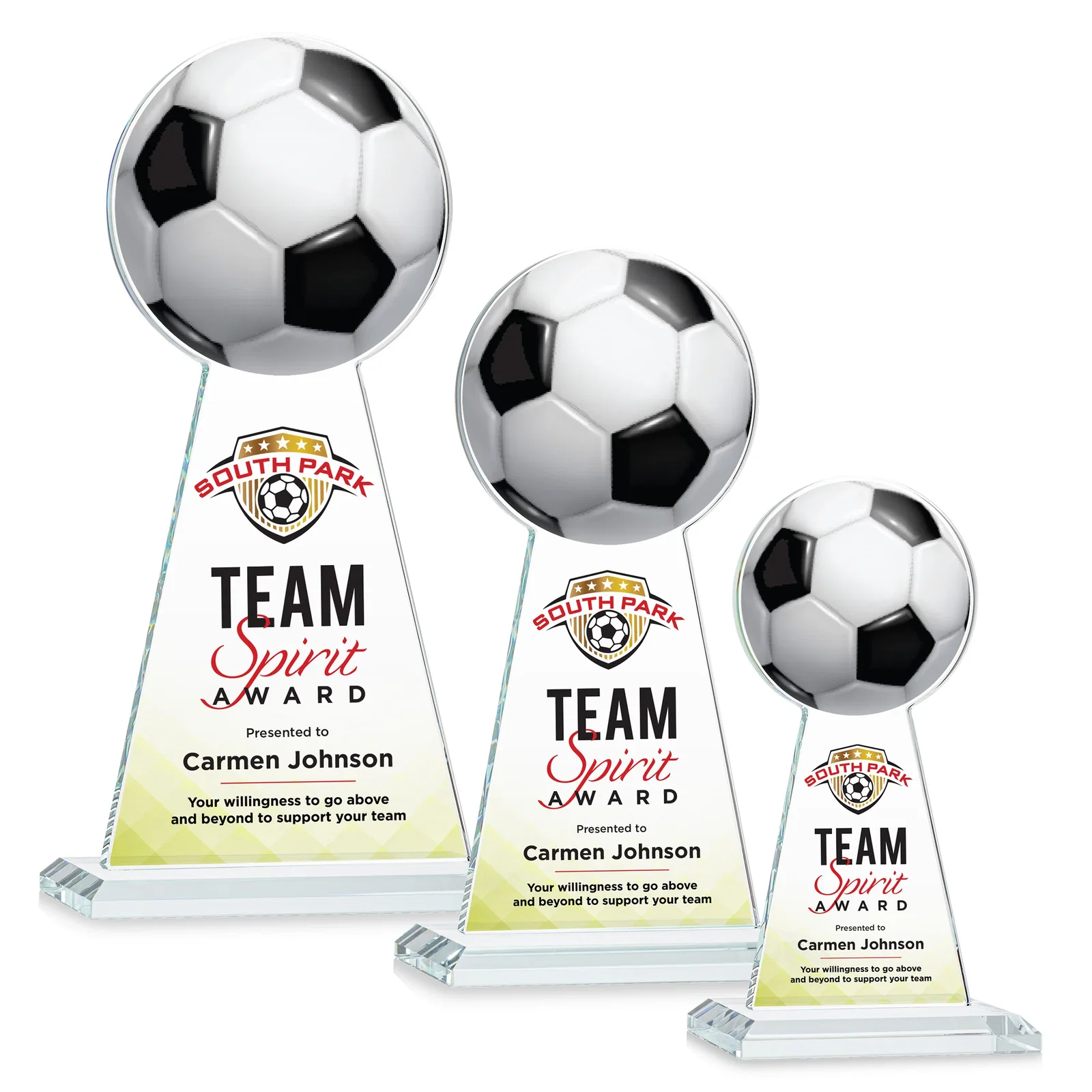 Branded Starfire Crystal Award With Soccer Ball Peak for corporate award ceremonies