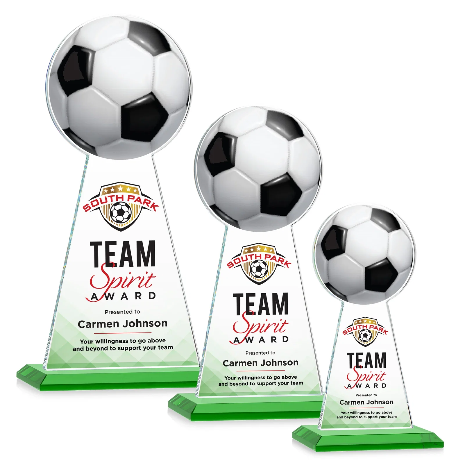 Branded Starfire Crystal Award With Soccer Ball Peak for team milestone celebrations