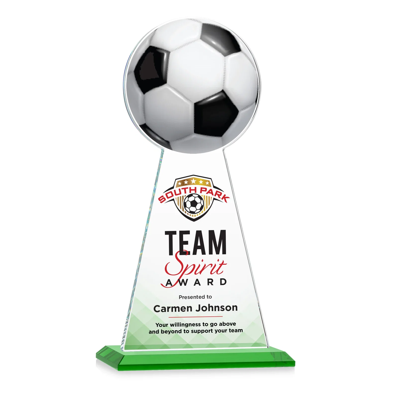 Branded Starfire Crystal Award With Soccer Ball Peak for safety achievement programs