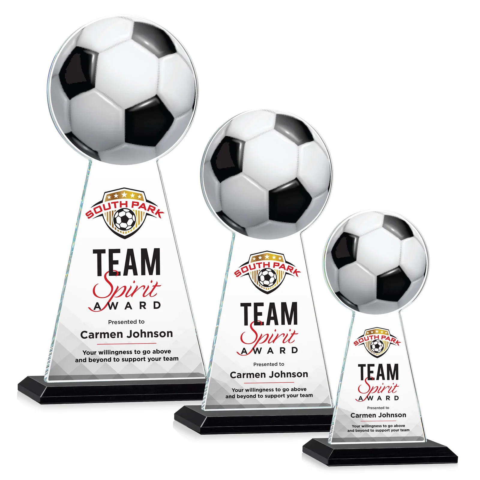 Branded Starfire Crystal Award With Soccer Ball Peak for volunteer appreciation