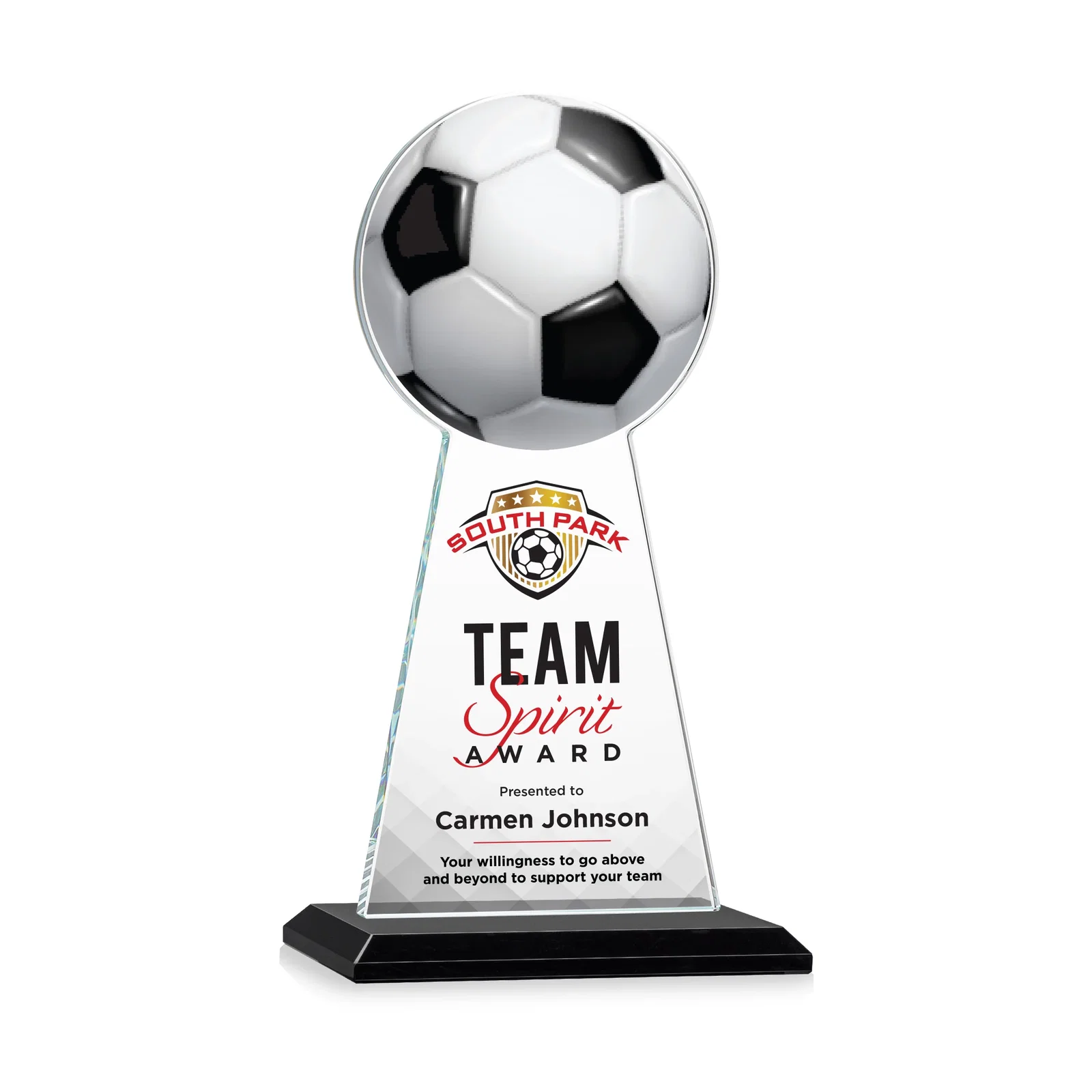 Branded Starfire Crystal Award With Soccer Ball Peak for company anniversary events