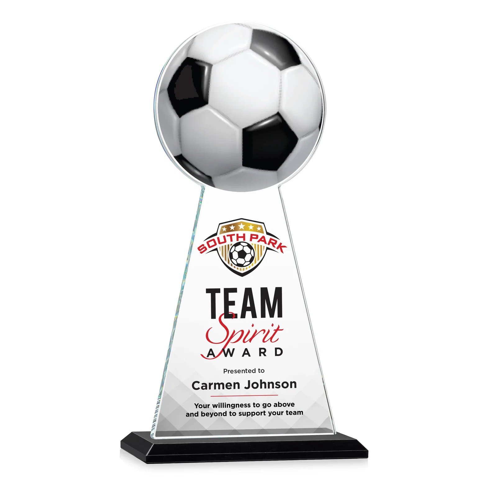 Custom printed Starfire Crystal Award With Soccer Ball Peak for employee recognition