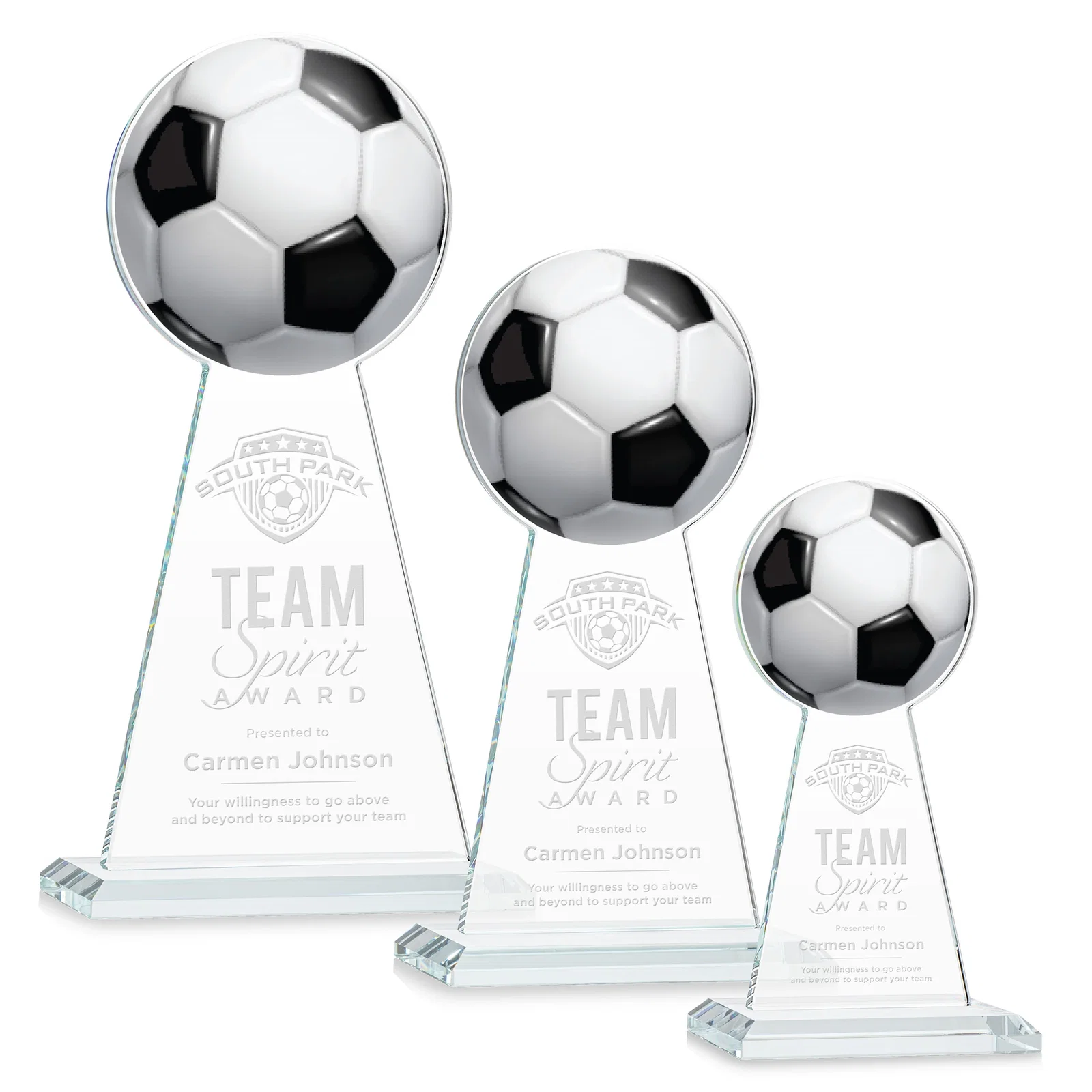 Custom Starfire Crystal Award With Soccer Ball Peak for team milestone celebrations