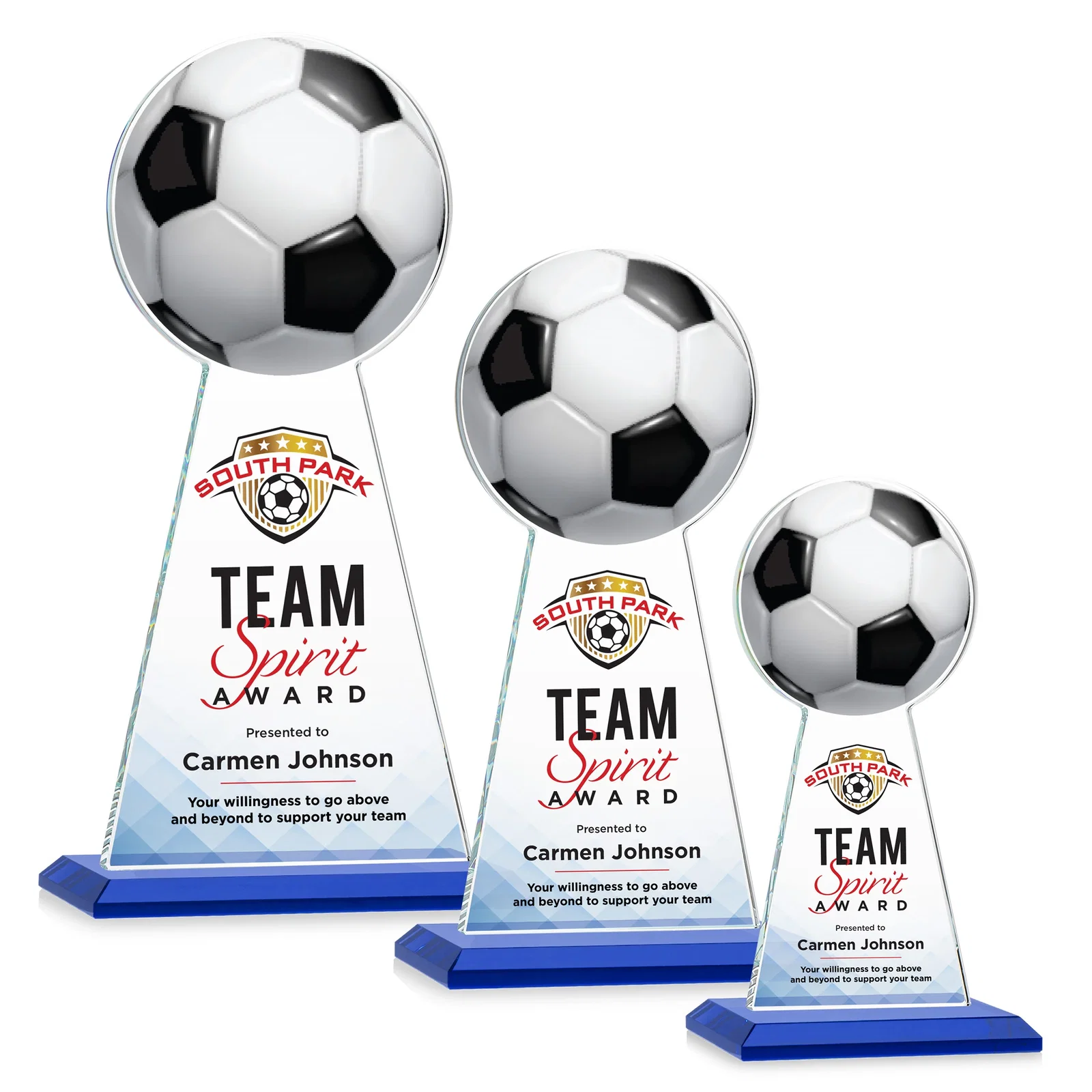 Custom printed Starfire Crystal Award With Soccer Ball Peak for corporate award ceremonies