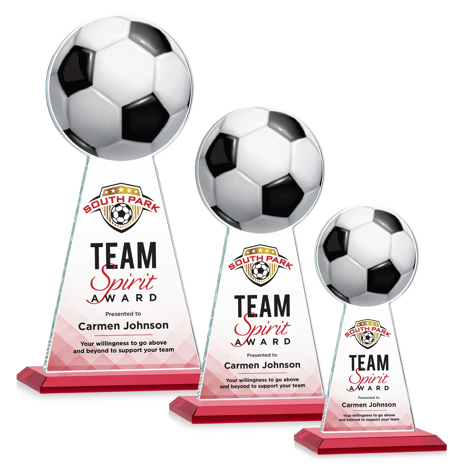 Custom printed Starfire Crystal Award With Soccer Ball Peak for team milestone celebrations