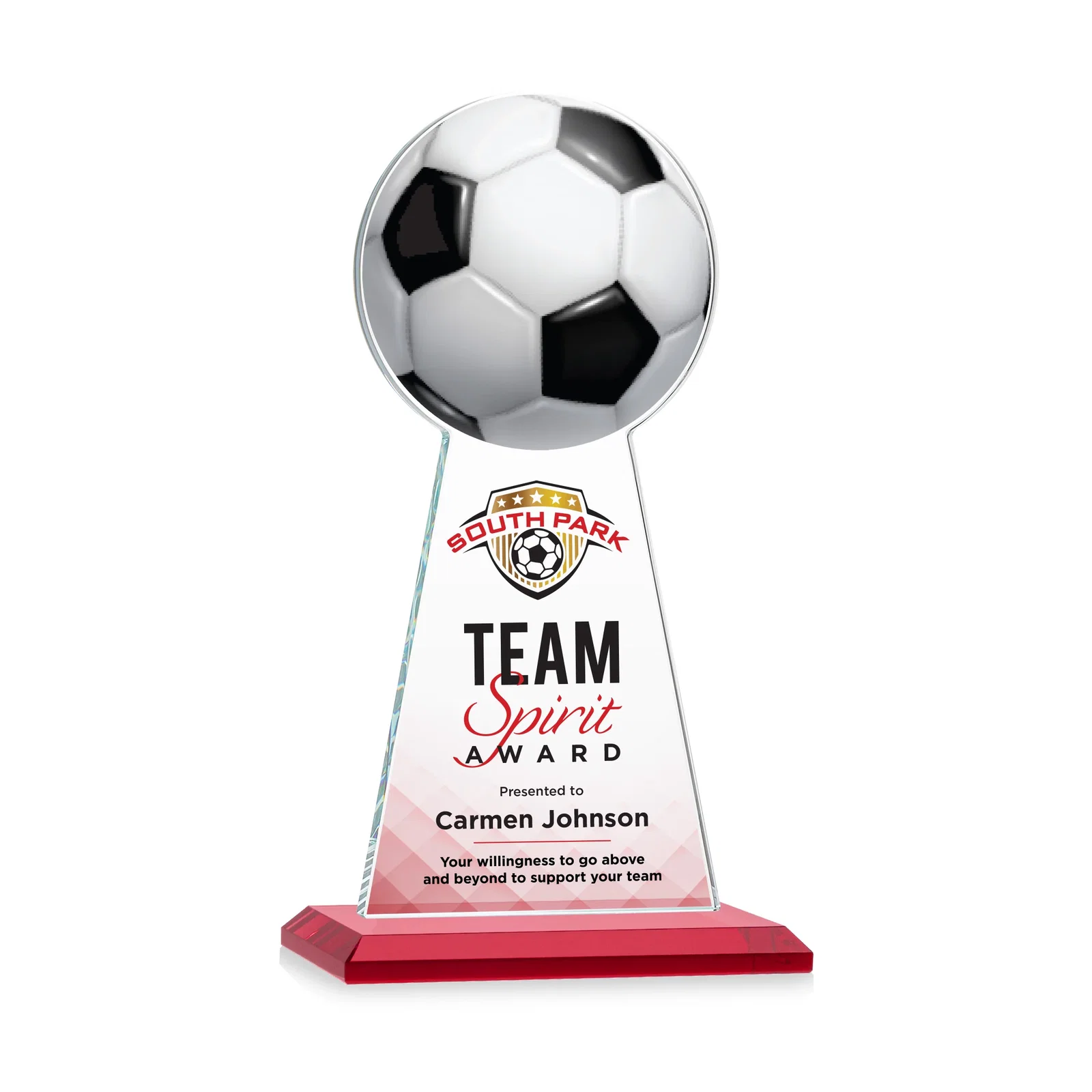Custom printed Starfire Crystal Award With Soccer Ball Peak for graduation ceremonies