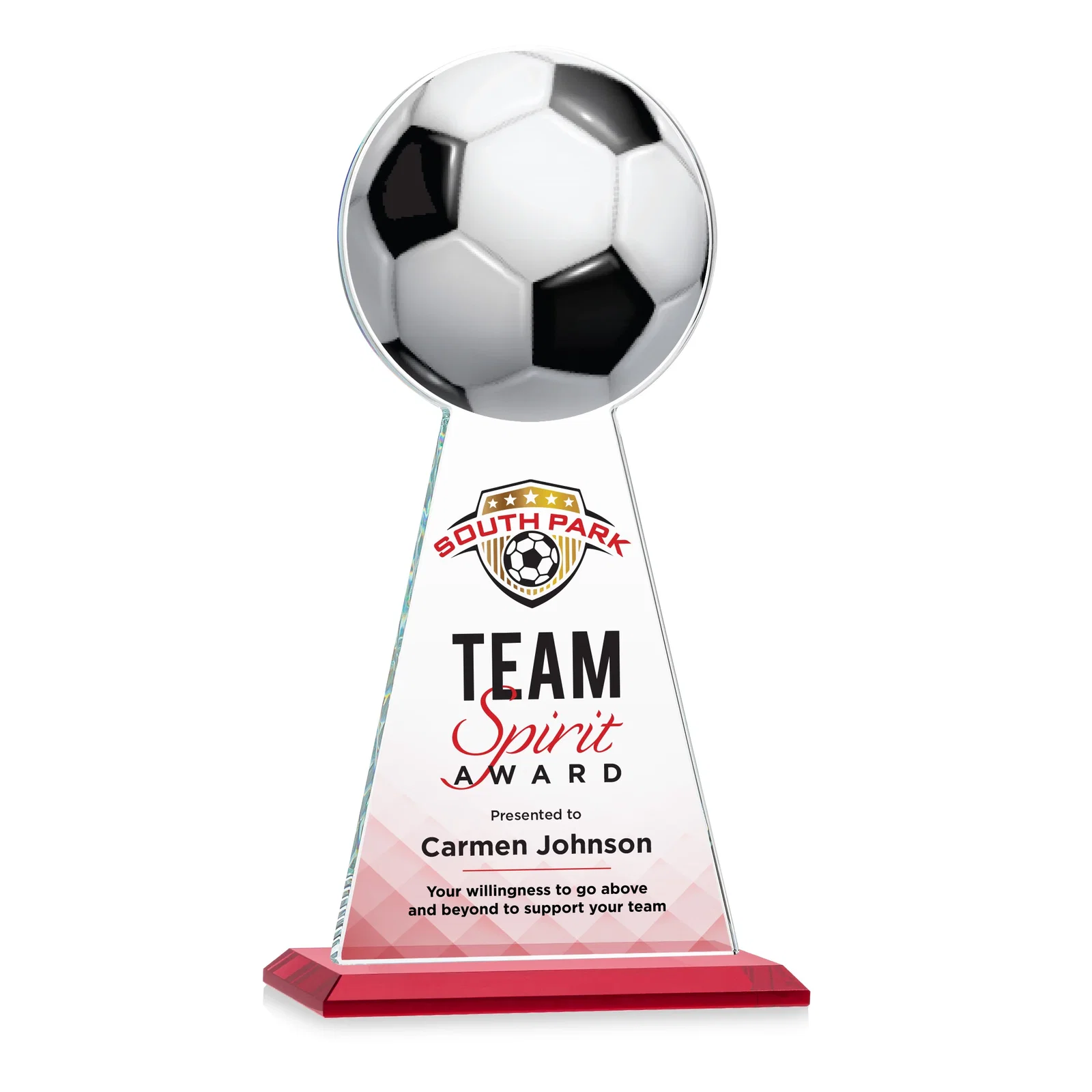 Custom printed Starfire Crystal Award With Soccer Ball Peak for safety achievement programs