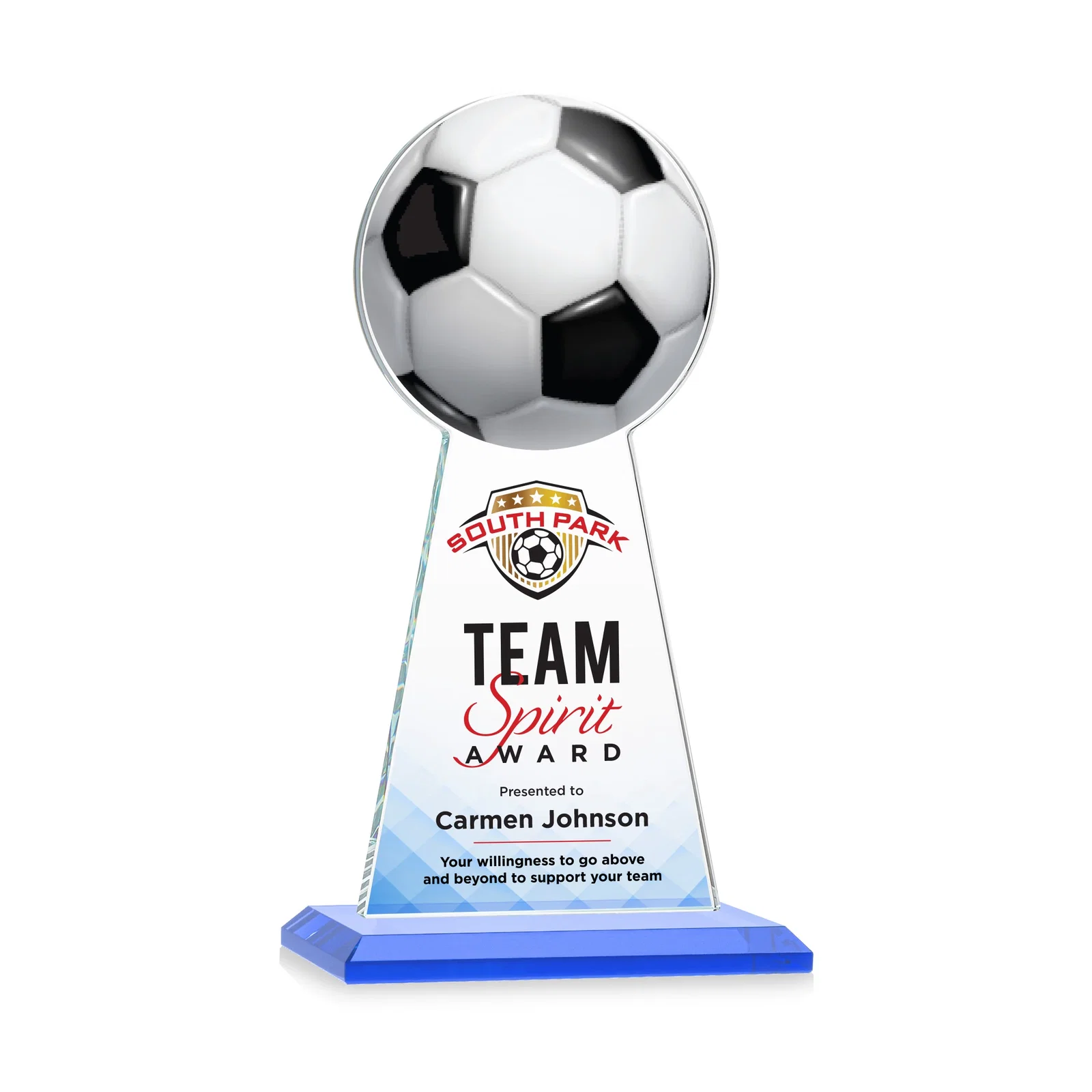Custom printed Starfire Crystal Award With Soccer Ball Peak for company anniversary events